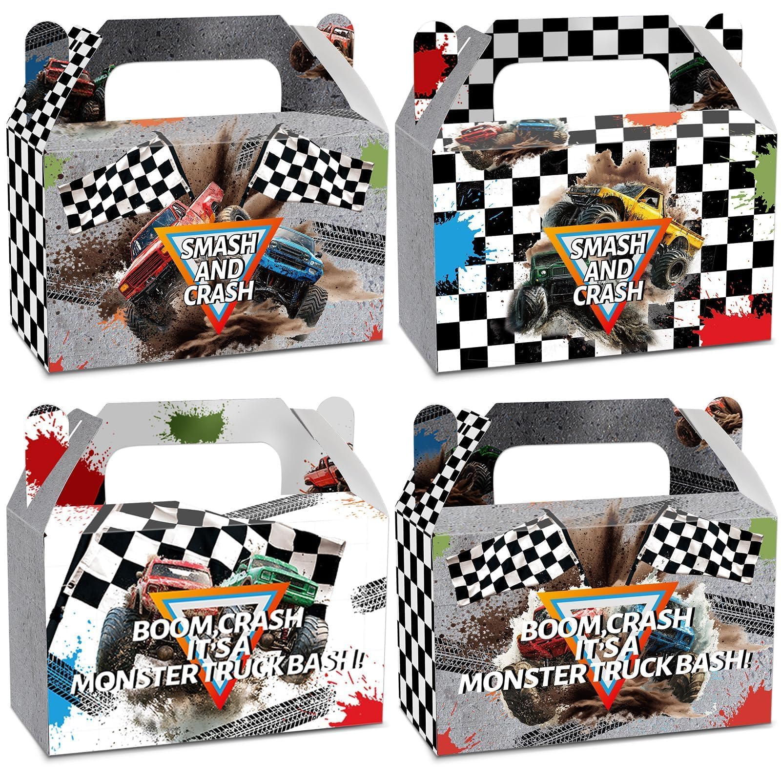 24Pcs Gray Monster Truck Treat Boxes Smash and Crash Monster Truck Birthday Party Decorations Racing Themed Favor Gift Boxes Race Cars Goodie Box for