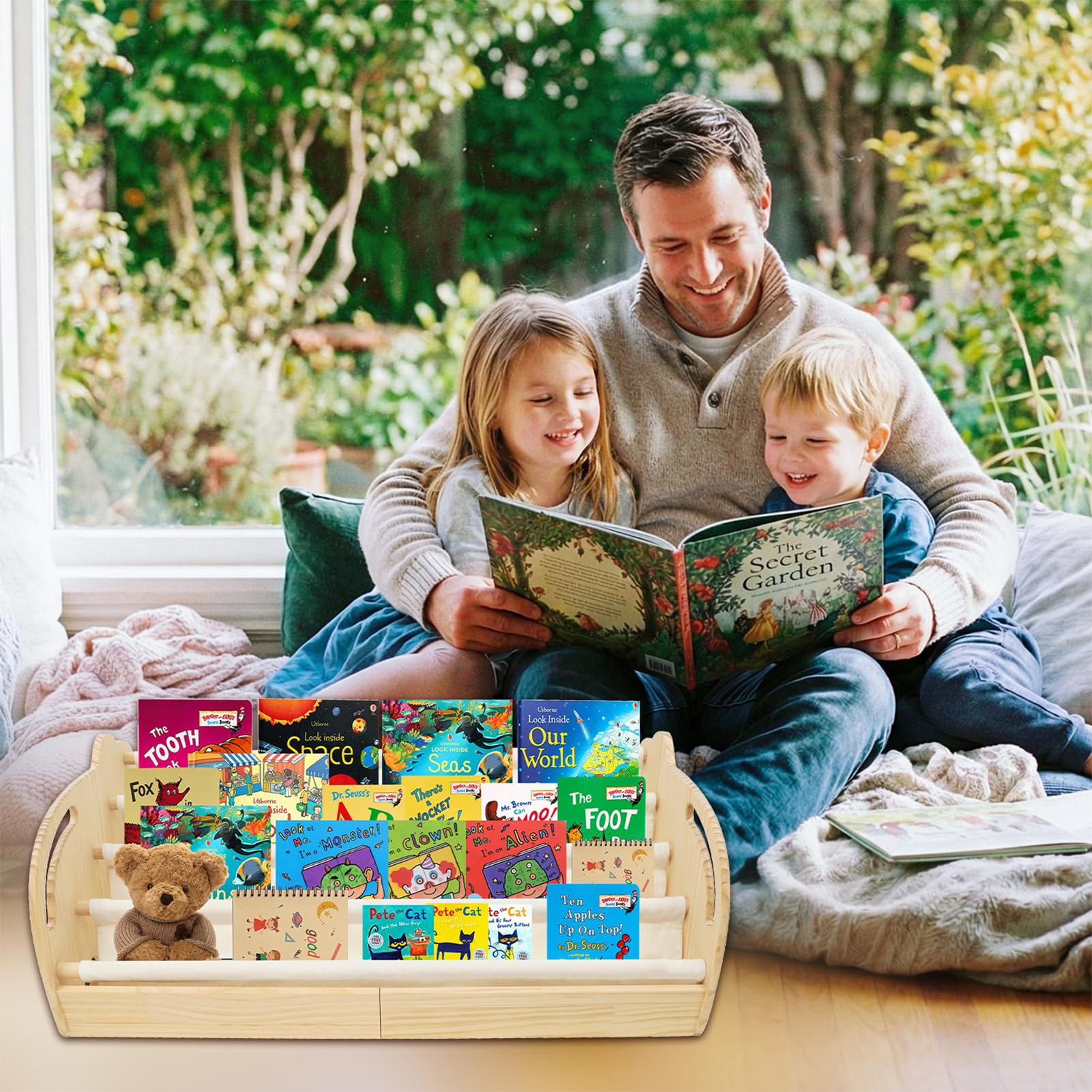Wdmiya Bibliothèque Enfant Bois – Étagère Livres Montessori, Rangement Livres Enfants, Présentoir Livres Face Avant, Meuble Chambre Enfant, Cadeau Garçon Fille