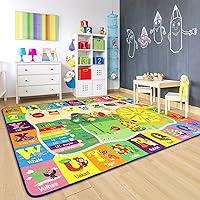 Vista 2 de Chicrug Alfombra educativa para niños de 4 x 6 pies para sala de juegos, TPR antideslizante para niños, alfombra de aula para aprender ABC