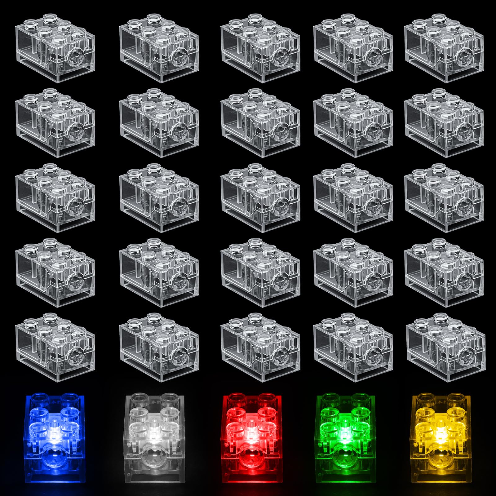AUAUY 30PCS Luminous Building Blocks, 2 x 3 LED Square Light Block, 5 Colours, Transparent Design, Replaceable Batteries, Compatible with Standard Building Blocks, Suitable for Party, Decoration Gift — image 1