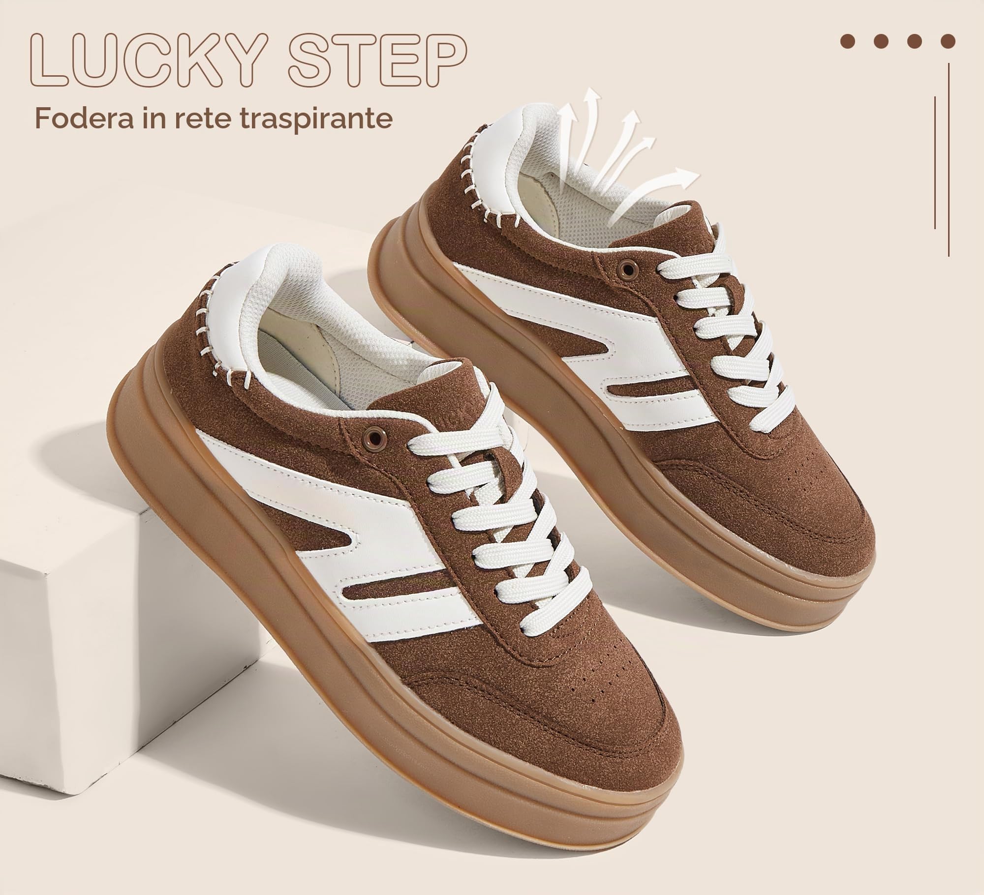 LUCKY STEP Scarpe da ginnastica da donna con plateau retrò alla moda, classiche e casual, suola in gomma con suola in gomma, scarpe da tennis e camminate, suola spessa e alla moda