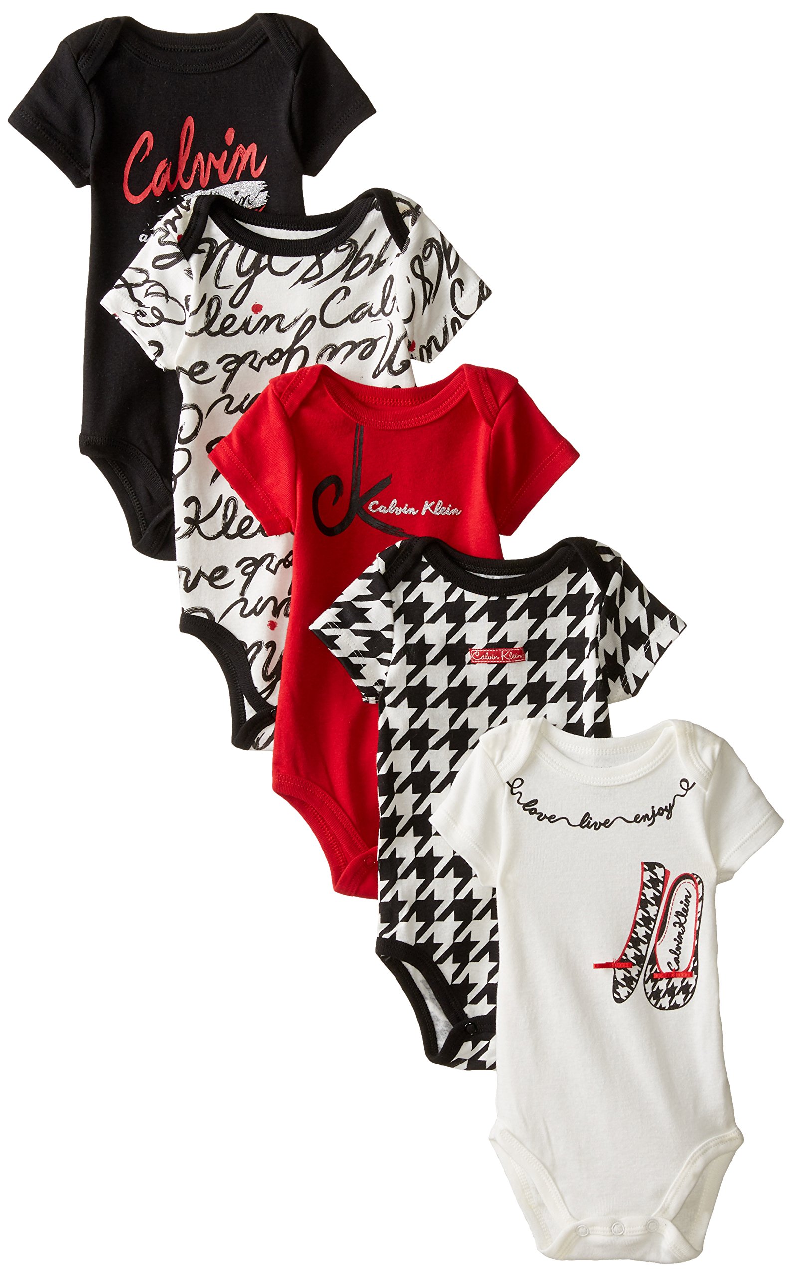 Calvin Klein Baby-Girls Newborn 5 Pack Bodysuits Sparkles Group
