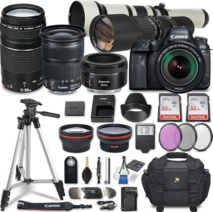 Canon EOS 6D Mark II DSLR Camera w/ 7 Lens Bundle