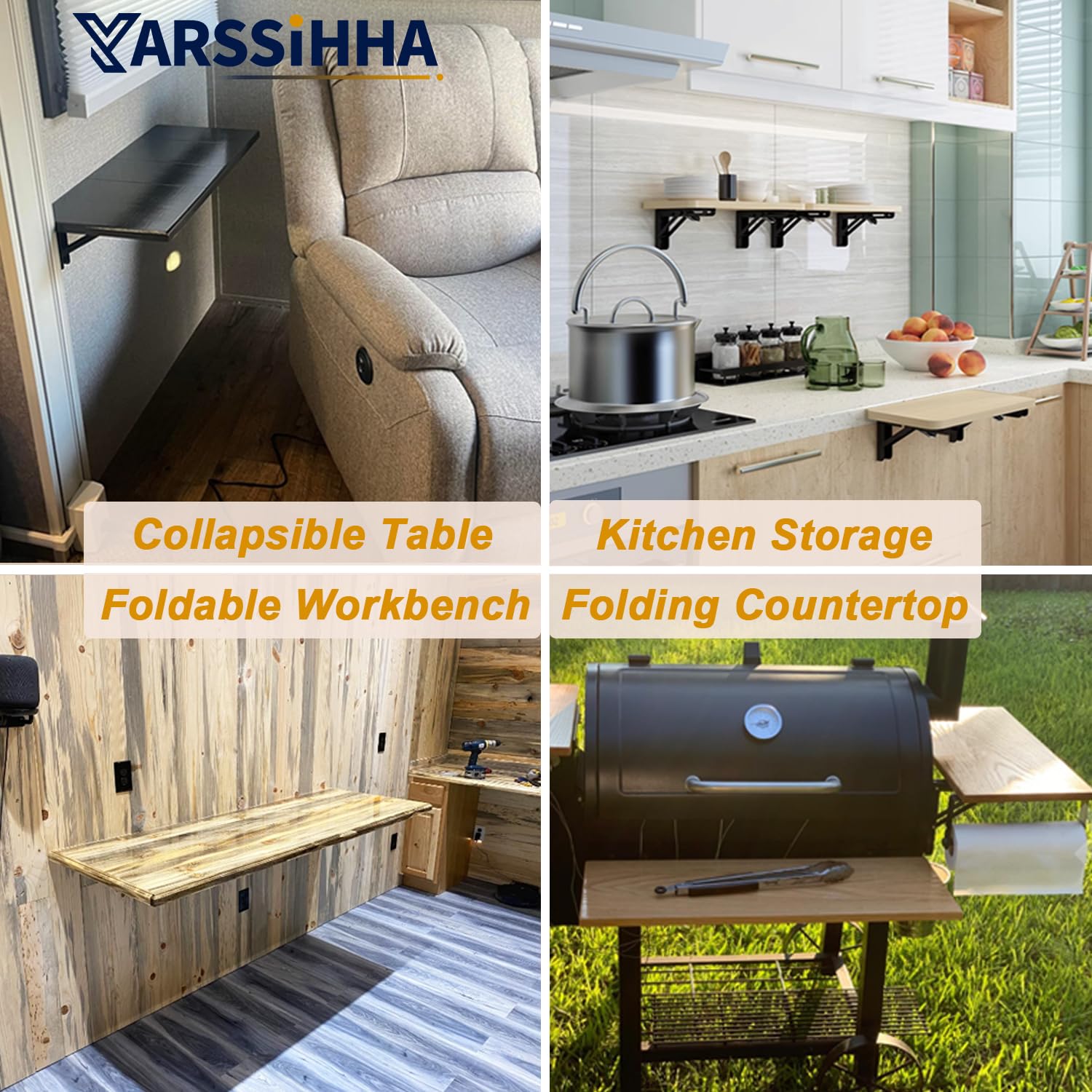 Yarssihha 16 Inch Folding Shelf Bracket, 4 Pack Heavy Duty Wall Mounted Foldable Brackets, Space-Saving Metal Collapsible Shelf Brackets, Max Load:180lbs