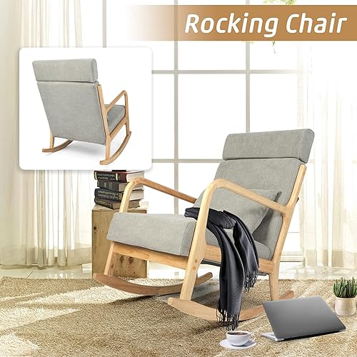 Miniatura 3 de Mecedora deslizante de madera maciza, silla decorativa tapizada con respaldo alto, mecedora para guardería, silla mecedora para sala de estar,