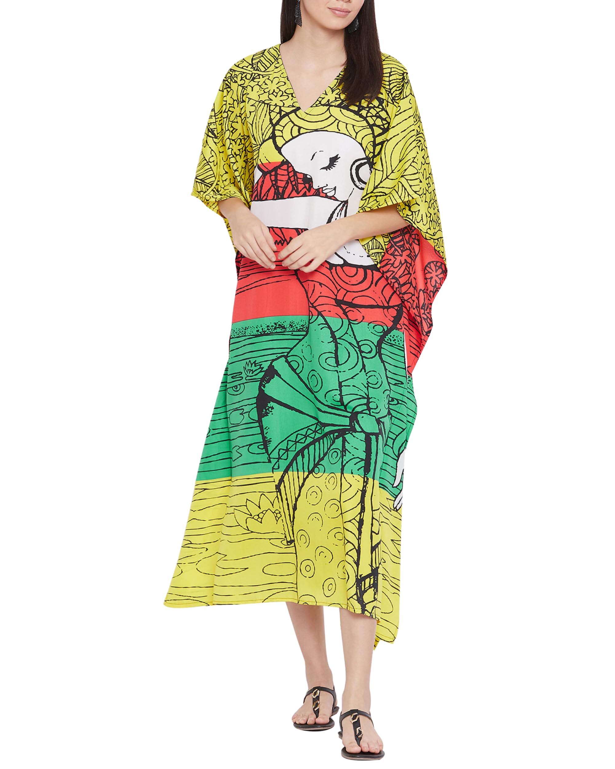 Women Kaftan Plus Size Polyester Summer Lightweight Caftan Swimsuit Cover Ups Maxi African Mumu Lounge House Dress