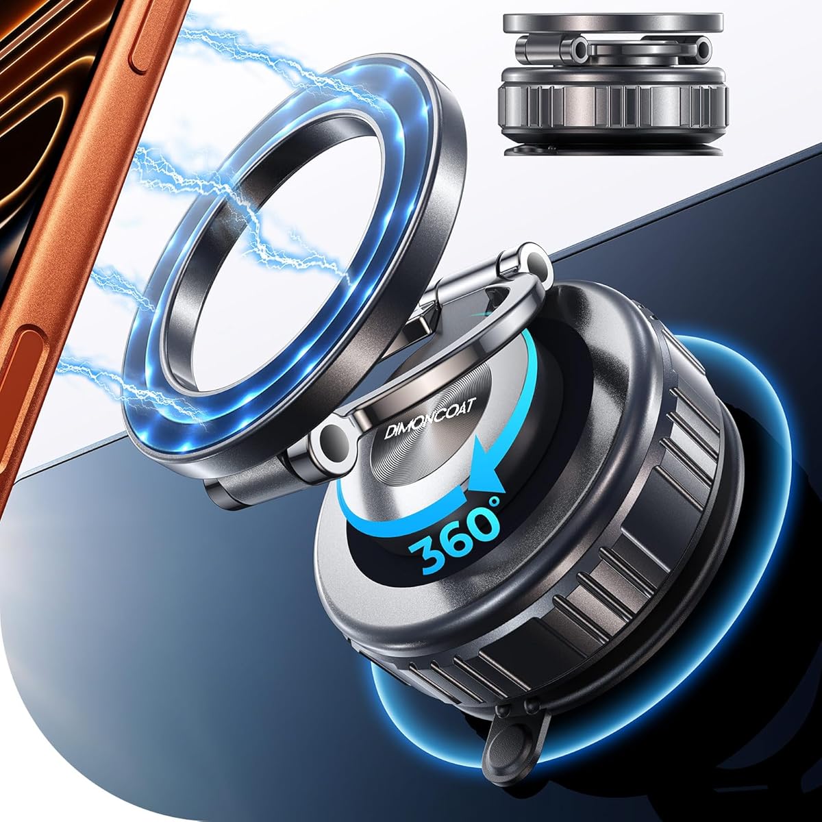 DIMONCOAT 2026 Upgraded Metal Vacuum Magnetic Phone Holder for Car [109LB Suction+2800gf Magnetic], 360° Magsafe Car Mount Suction Cup Phone Mount, Foldable Car Phone Holder for iPhone 17/16 Pro Max