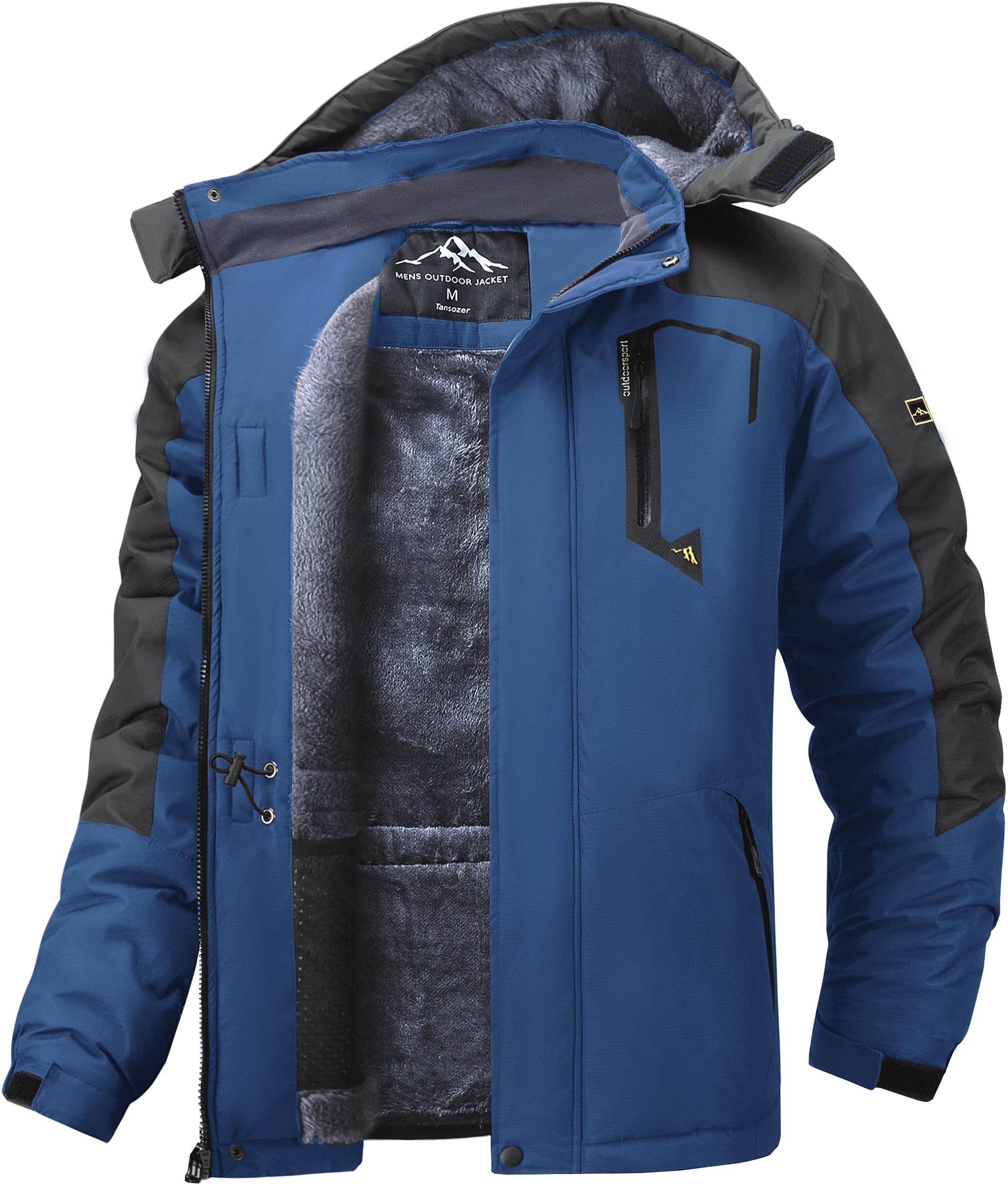 Tansozer Uomo Impermeabile Giacca Invernale Antivento caldo Sci Cappotto in Pile con Cappuccio Rimovibile