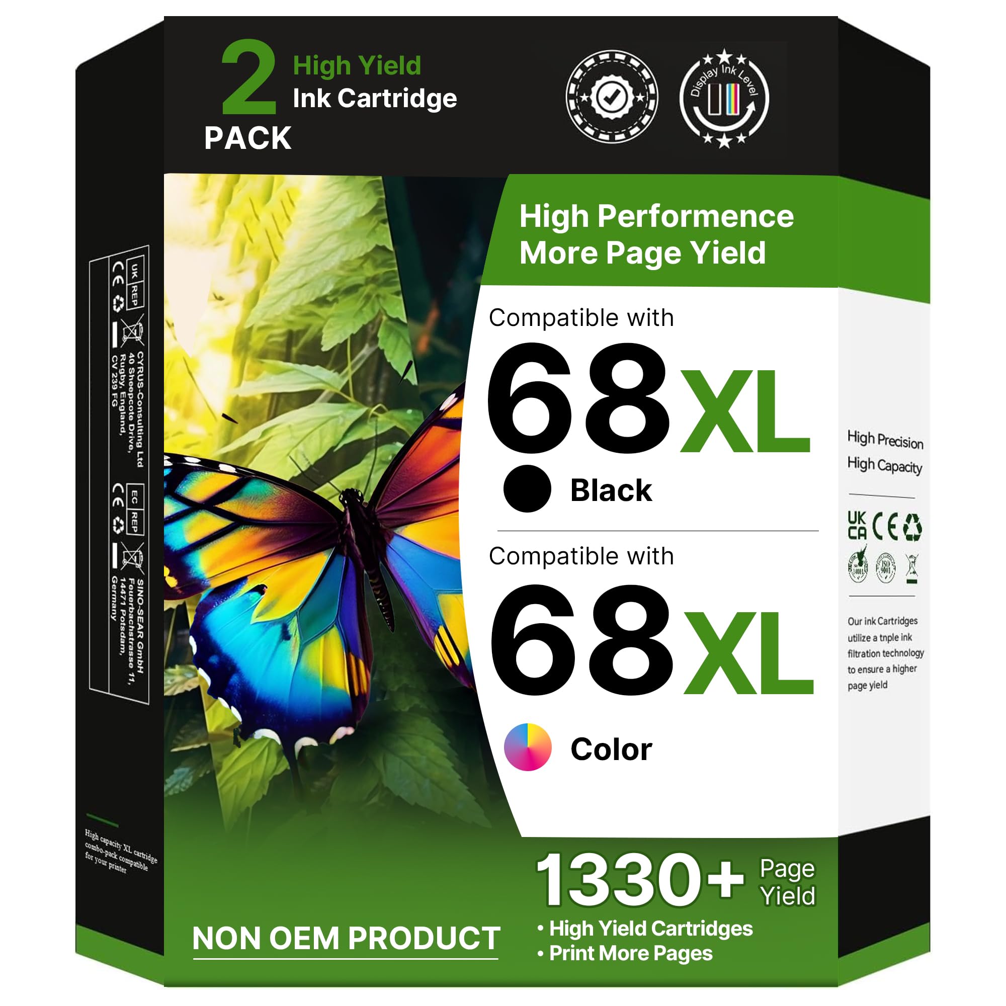 68XL 68e for HP 68 Ink Cartridges, Compatible for HP Ink 68, High Yield for HP 68 Ink Cartridges Black/Color Combo Pack Work with Envy 6155e 6555e