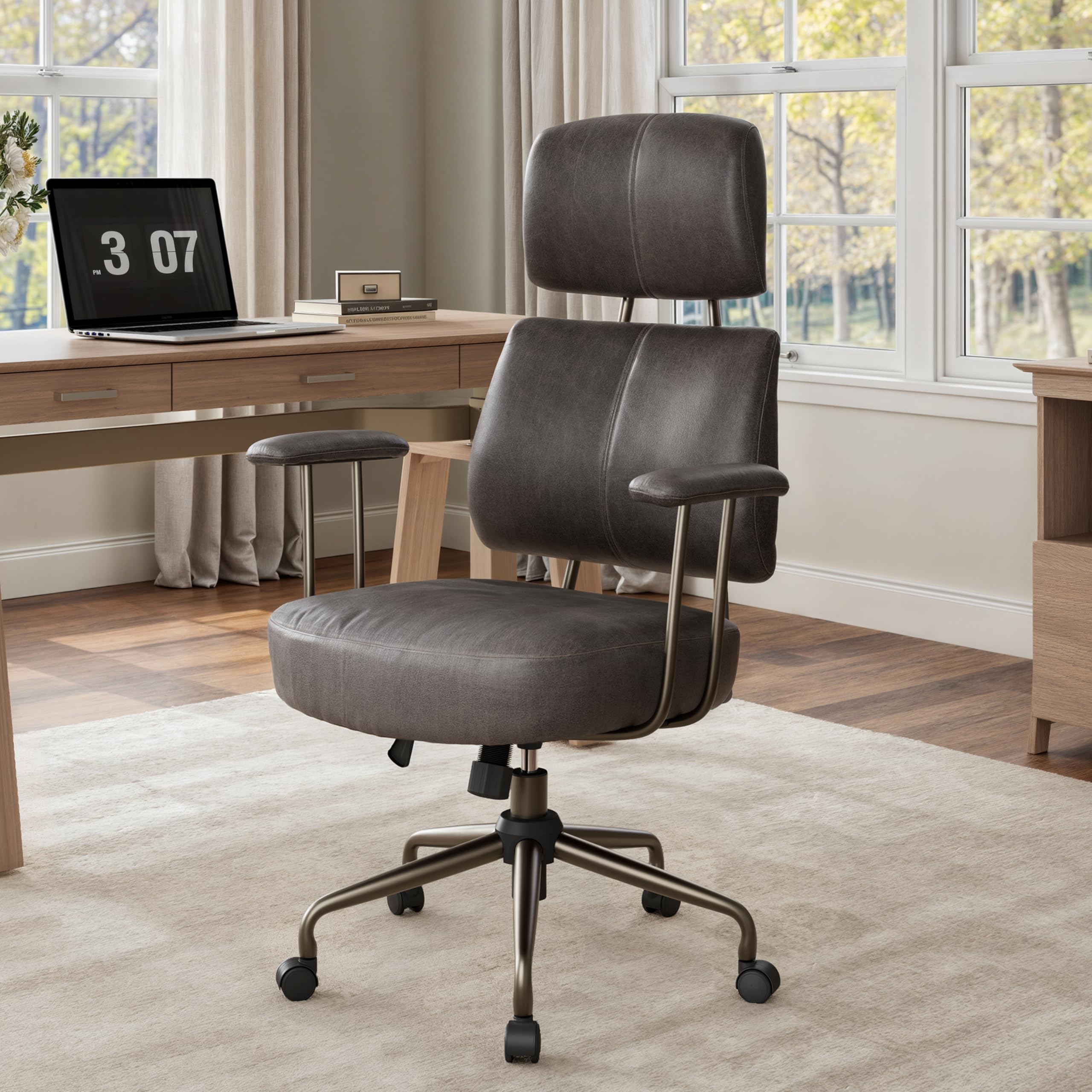 EUREKA ERGONOMIC Ergonomic Office Chair, Comfy Desk Chairs PU Leather with Lumbar Support Adjustable Headrest, High Back Swivel Computer Chair for Home/Office-Grey