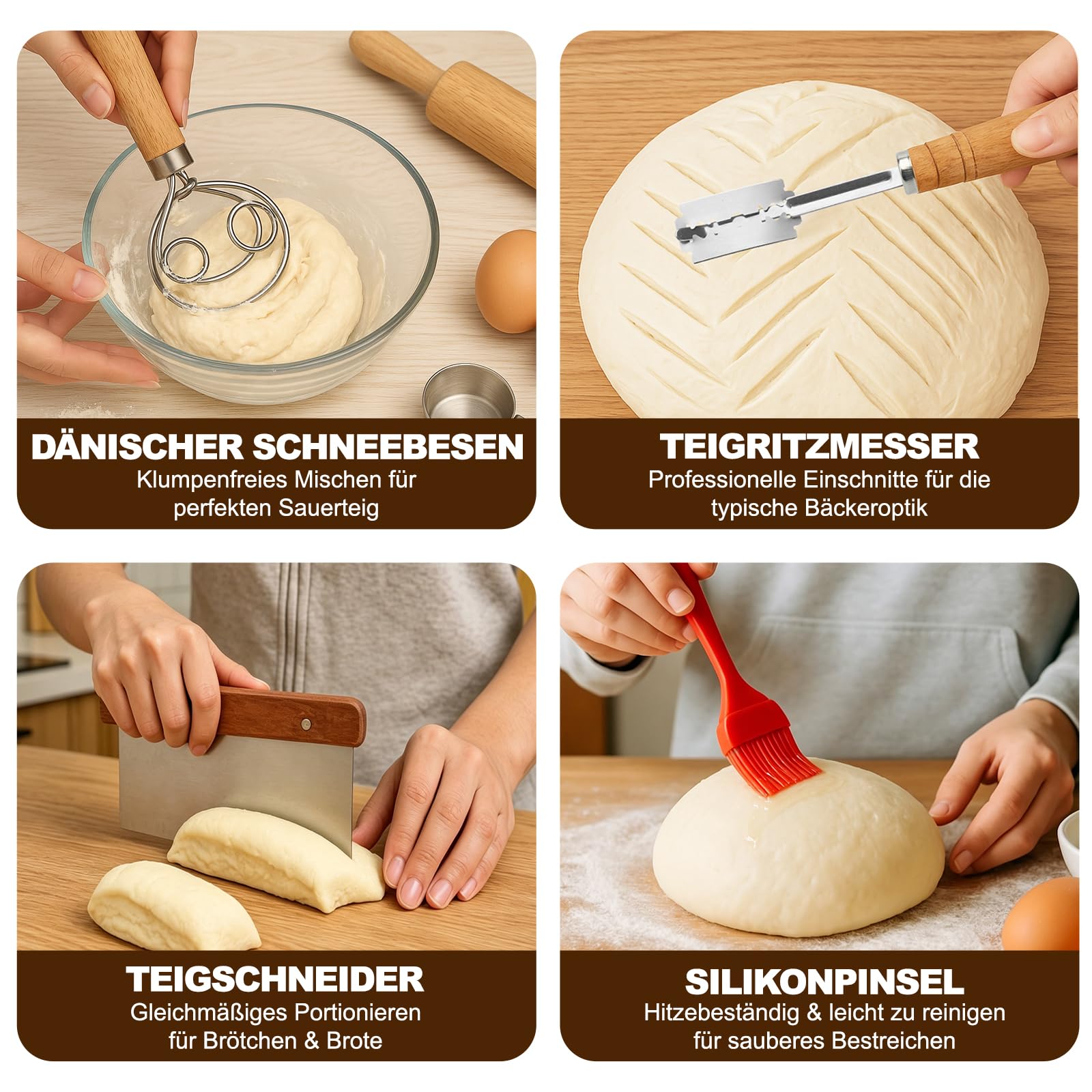 Gusseisen Topf Brot Backen 26cm mit Sauerteig Starter Set | Brotbackset Sauerteig inkl. Gärkörbchen aus Rattan(25cm rund), Gärglas & Zubehör – Brotbackform mit Deckel(Dutch Oven)