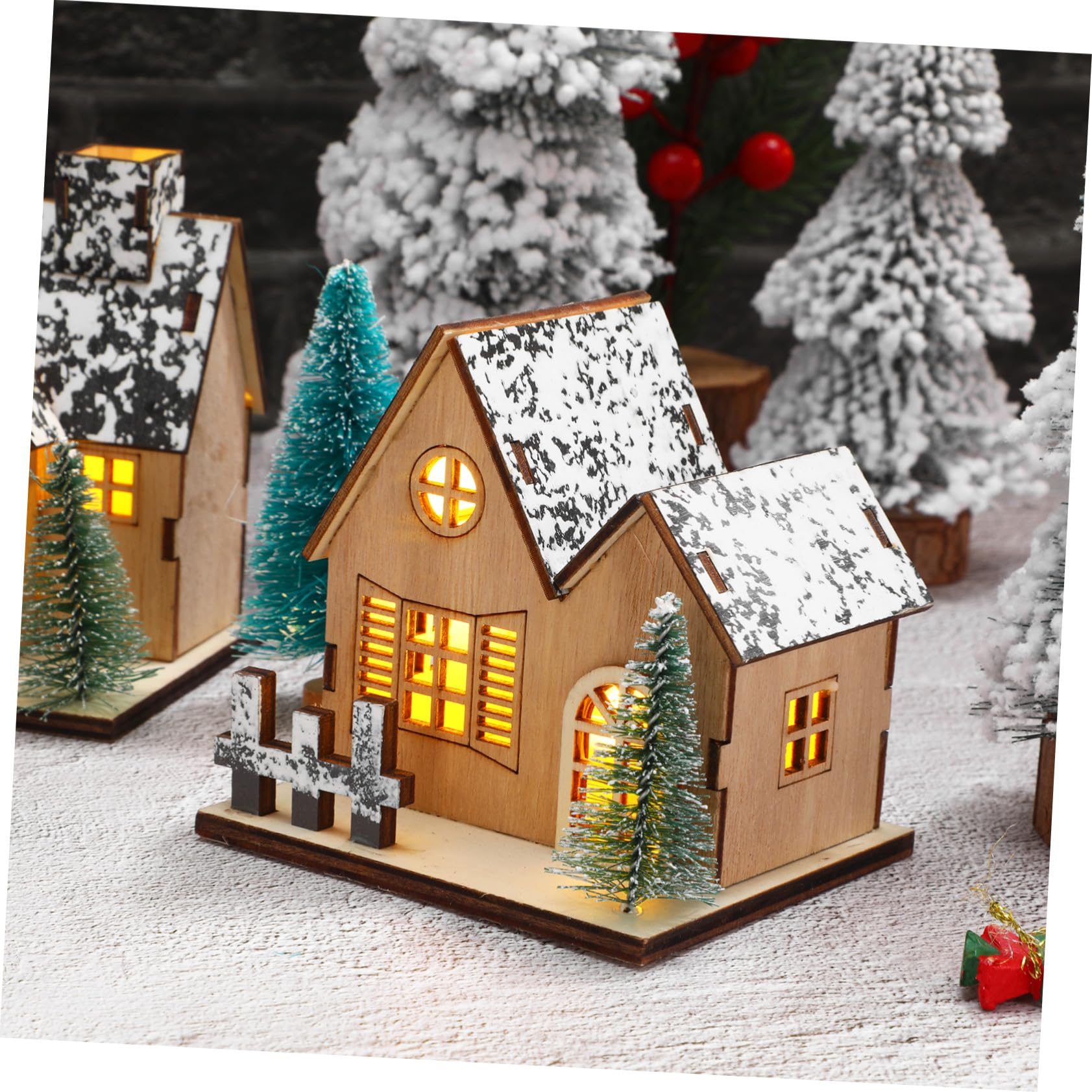 3pezzi Casette Villaggio Natalizio in Legno Con Luci Led Miniature Decorazioni Natalizie Per Tavolo e Casa Artigianato Te e Regalo Festivo