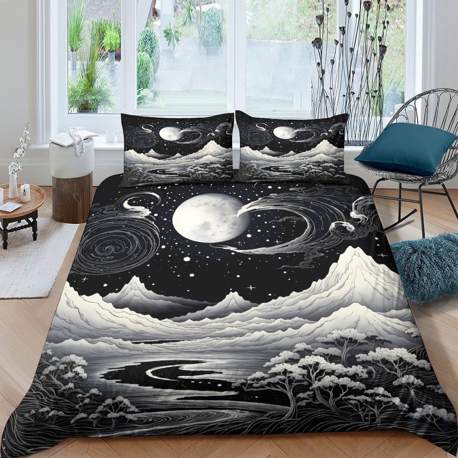 Ctjqhvkz Style-5 3D Printed Moonlit Mountain Fitted Sheet Microfiber Soft Breathable Starry Sky Mattress Cover For Bedroom Decor Single（135X200cm）