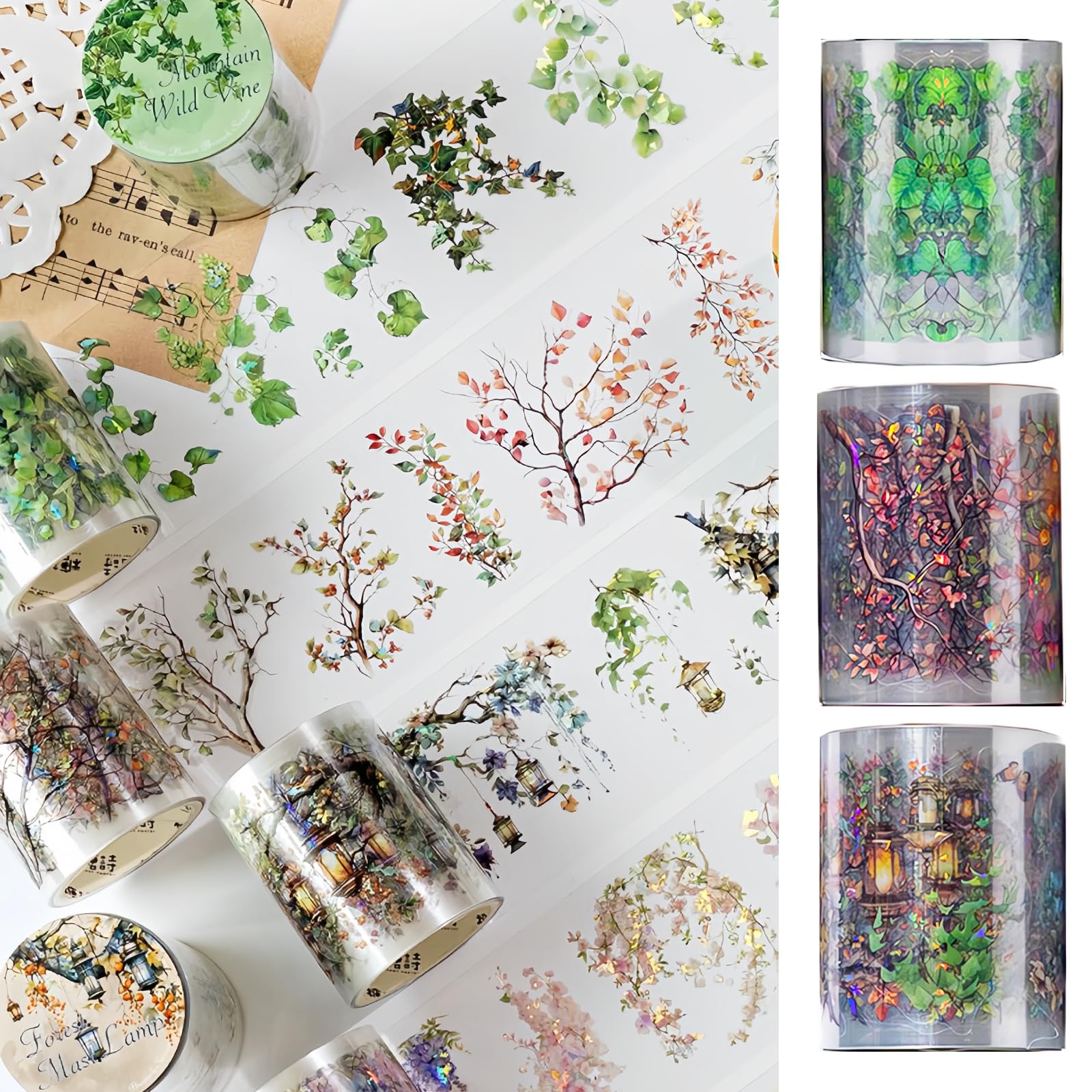Miskeeper Stickers, scrapbooking-tape met bos, 6 rollen PET-washi tape, journaling kit voor scrapbooking en bullet journal, handwerk, geschenkverpakking, schilderen