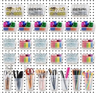 Roowest 30 Pack Pegboard Cups Clear Pegboard Bins Set, Pegboard Wall Organizer with Hooks and Loops, Peg Hooks Assortment Organizer Accessory for Garage Craft Workshop Office Storage