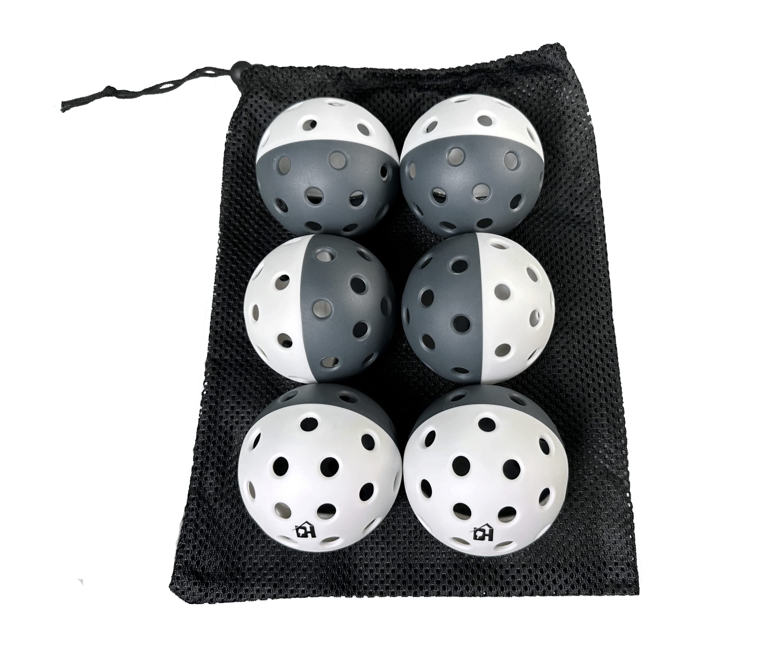 DH Mythic Outdoor Dual-Toned Pickleball Balls 6-Pack - Mythology-Inspired, White/Gray, 40-Hole High Bounce, Durable, USAPA Compliant for Epic Performance