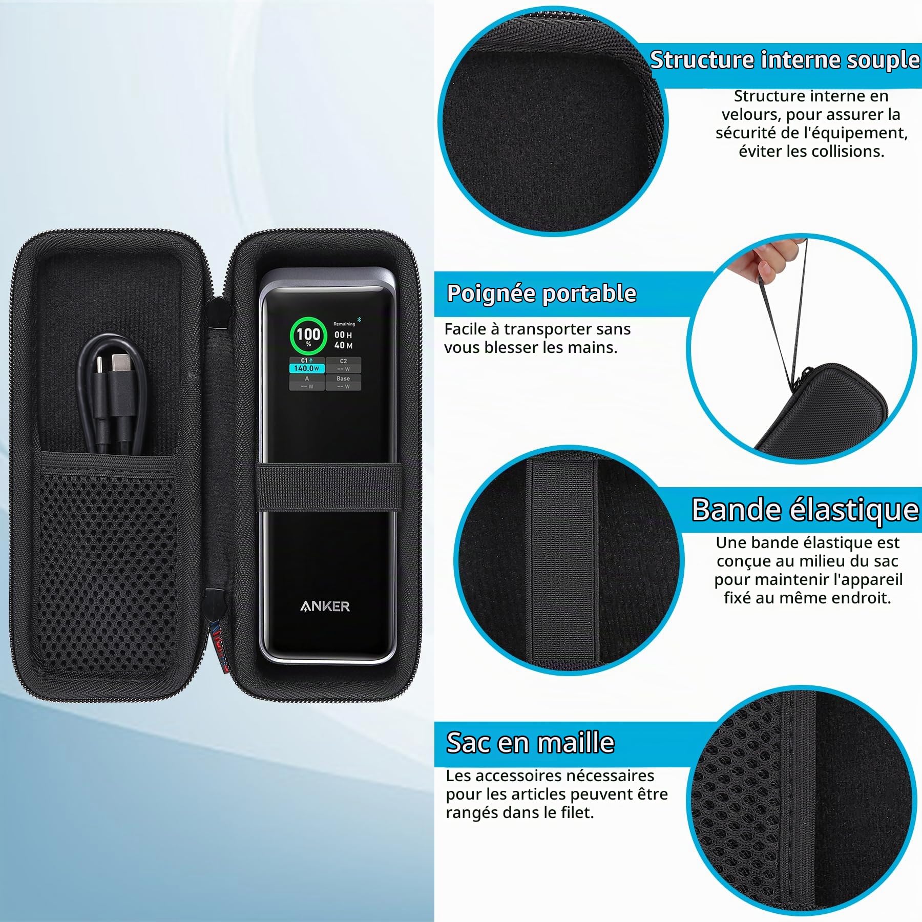 Khanka Étui pour Anker Zolo 25,000mAh/Prime 27,650mAh Batterie Externe | Compatible avec Anker Zolo Power Bank 25,000mAh(165W)/Prime 27,650mAh Power;Étui Rigide de Rangement,Noir,Étui uniquement