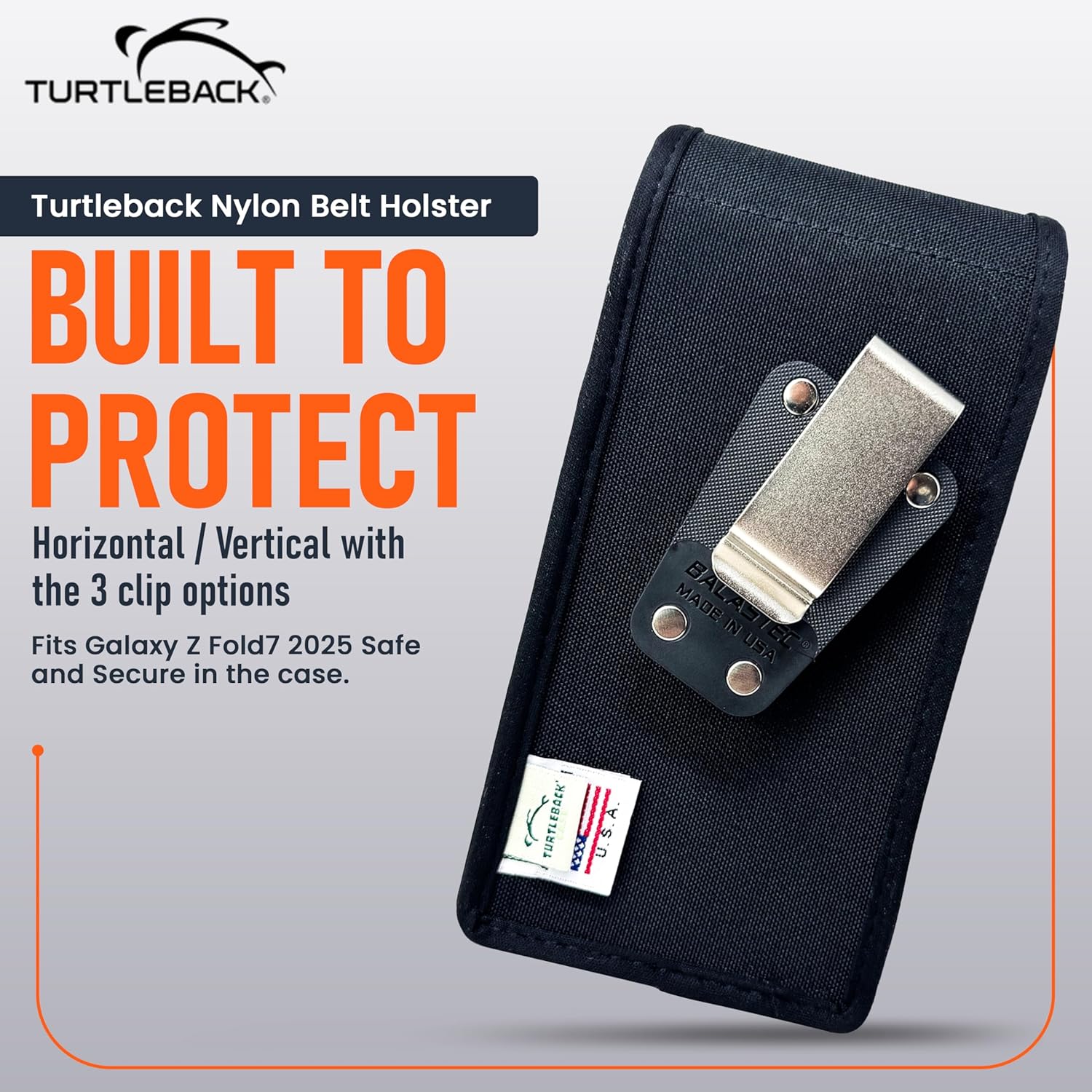 Turtleback Belt Clip for iPhone 17 ProMax or 17 Plus -Medium- Fits w/Shockproof Commuter Style Cases - Premium Black Nylon, Vertical Belt Holder Magnetic Closure, HD Rotating Clip - Image 6