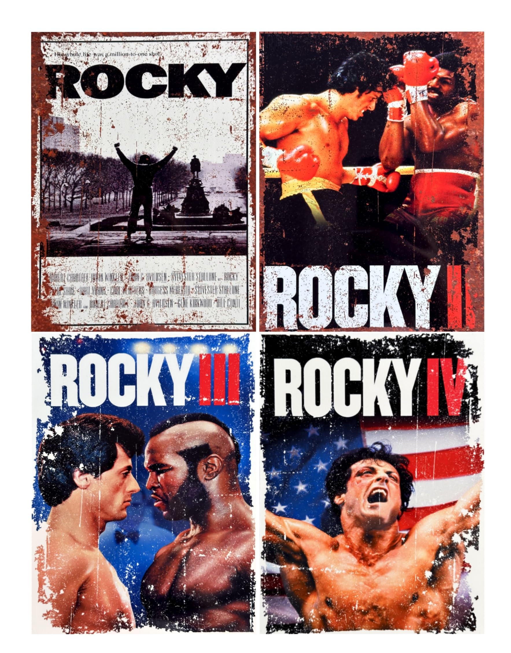 Rocky Metal Sign Set (4 Pack) – Boxing Motivational Wall Art for Gym, Man Cave, Home Bar or Garage – Gift for Him