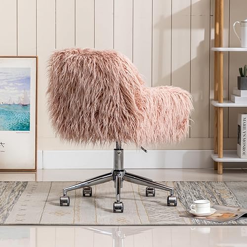 Miniatura 4 de Silla de escritorio de piel sintética con ruedas, moderna silla de tocador de maquillaje peluda para niñas y mujeres, sillas de escritorio tapizadas