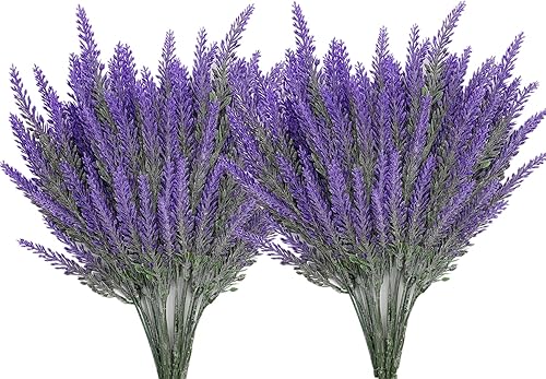 CATTREE Plantas artificiales, arbustos de plástico, flores de hierba sintética de color morado y lavanda, ramo realista para el hogar, novia, boda,