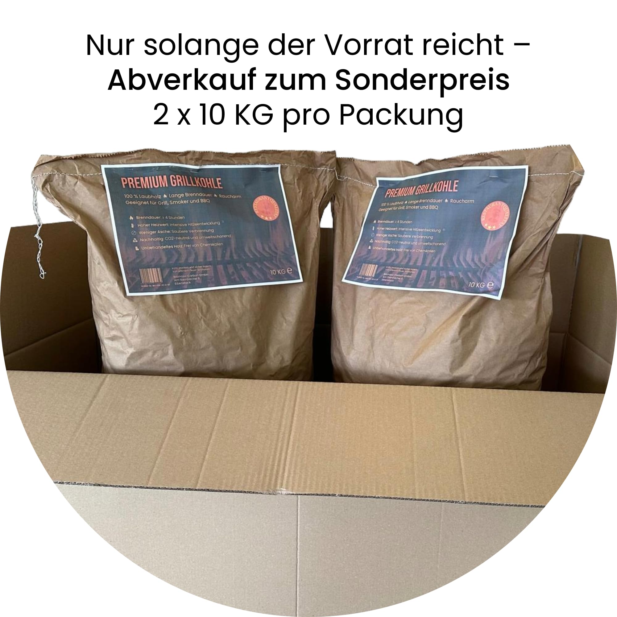 C44 - Premium-Grillkohle 20 kg (2 x 10 kg) – Restaurant Kohle, Extra Lange Glut & hohe Hitze – Für BBQ, Smoker & Pizza – 100% Laubholz und Chemiefrei