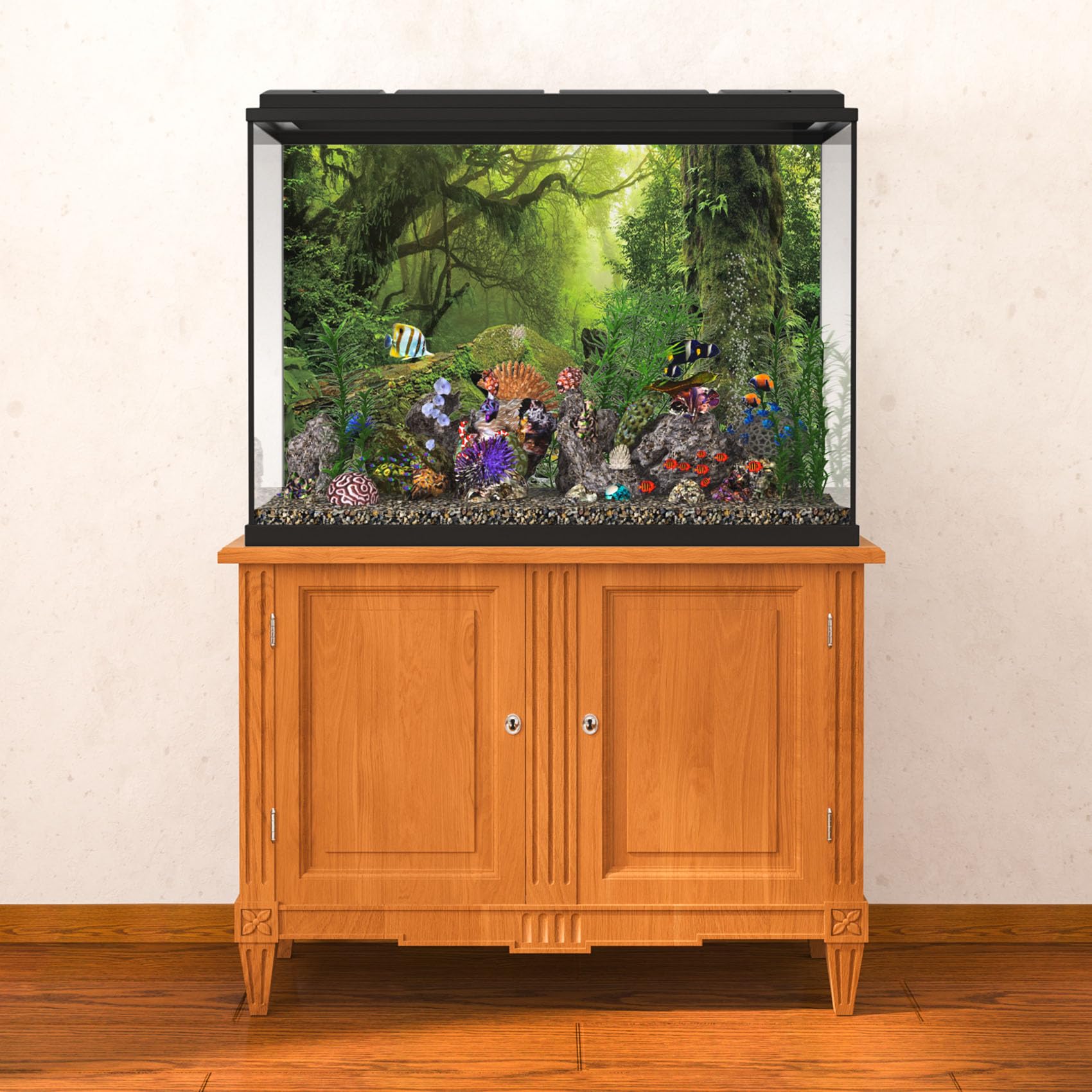 MIRRORANG 76x30cm Tropical Forest Terrarium Background Stream Green Huge Tree Reptile Habitat Background Foggy Rainforest Aquarium Background Vinyl - Image 4