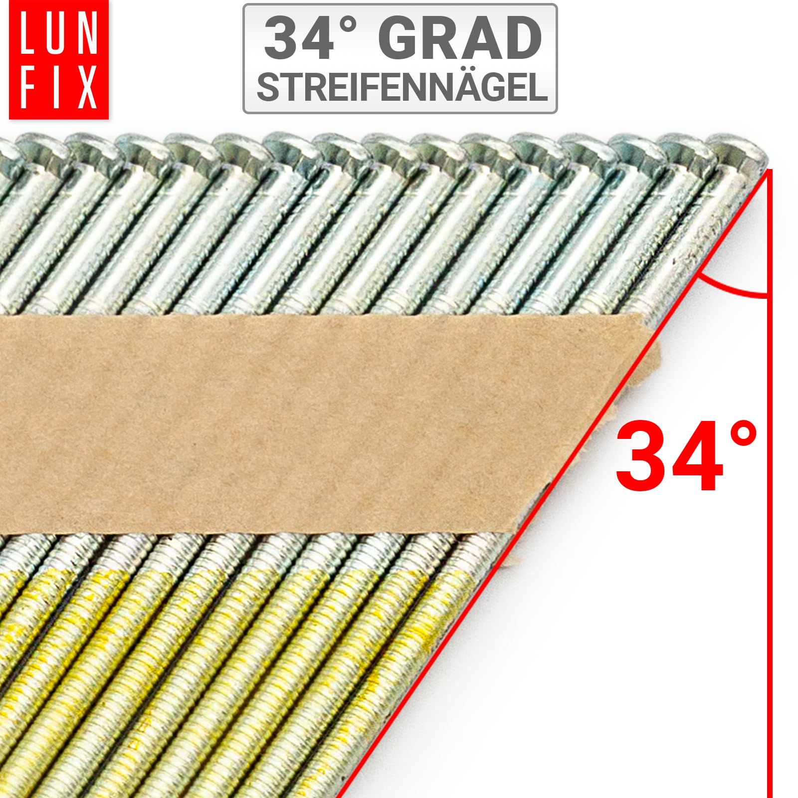 Clavos de 34°, 3,1 x 90 mm, de acero galvanizado, 2000 unidades | Papel encuadernado en tiras para clavadora de gas de batería