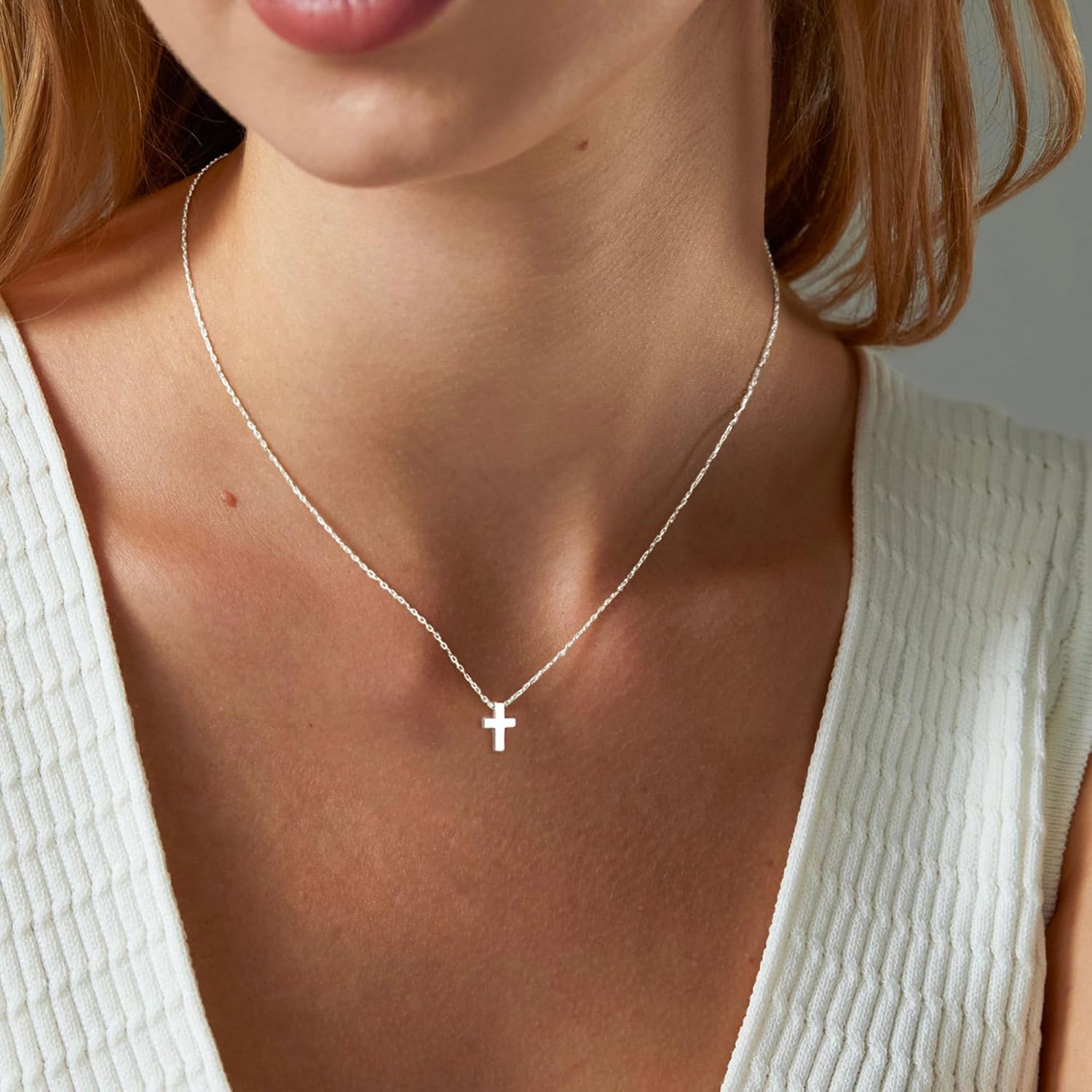 Cross Necklace, 14K Gold Plated Box Chain Cross Pendant Necklace Dainty Simple Silver Cross Tiny Necklace for Women - Image 2