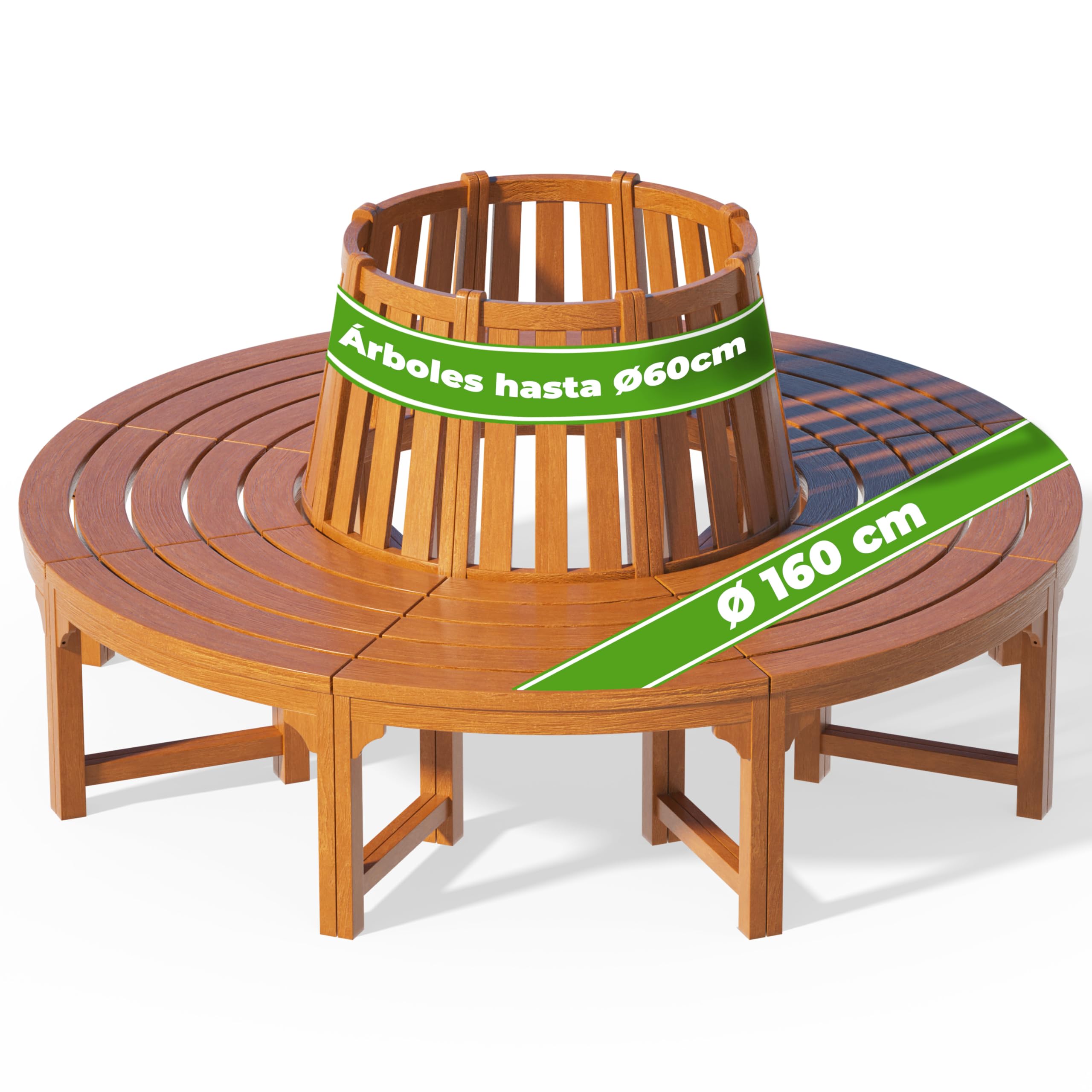 CASARIA Banco para Árbol Madera Jardin Certificación FSC | 160x60cm, Carga 320kg, Patio, Resistente, Bancos, Semicircular, Exterior, Respaldo, Eucalipto, Parque