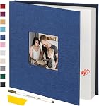 Artmag Album de photo autocollant Album de scrapbook 3x5 4x6 5x7 8x10 Photos,40 Pages Couverture en lin avec fenêtre d'affichage DIY Album de livres photos avec un stylo et un gratte-ciel métallisé (Beige)