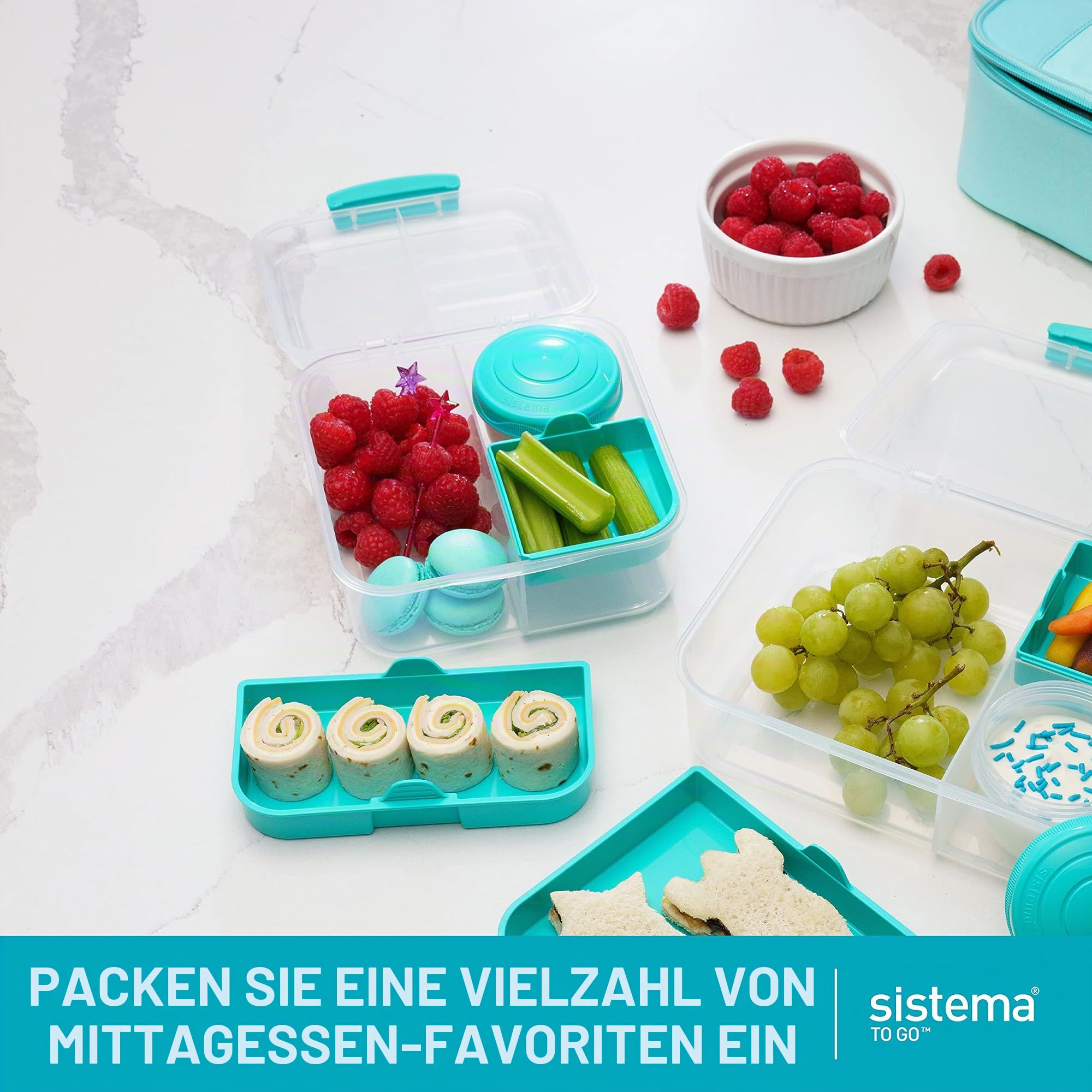 Sistema Bento Box TO GO Brotdose mit Fächern | 1,25 L Lunchbox mit Joghurt-/Fruchtbehälter | für Kinder & Erwachsene l | BPA-frei | Minty Teal [21685-8T], Mintgrün (Packung mit 2)