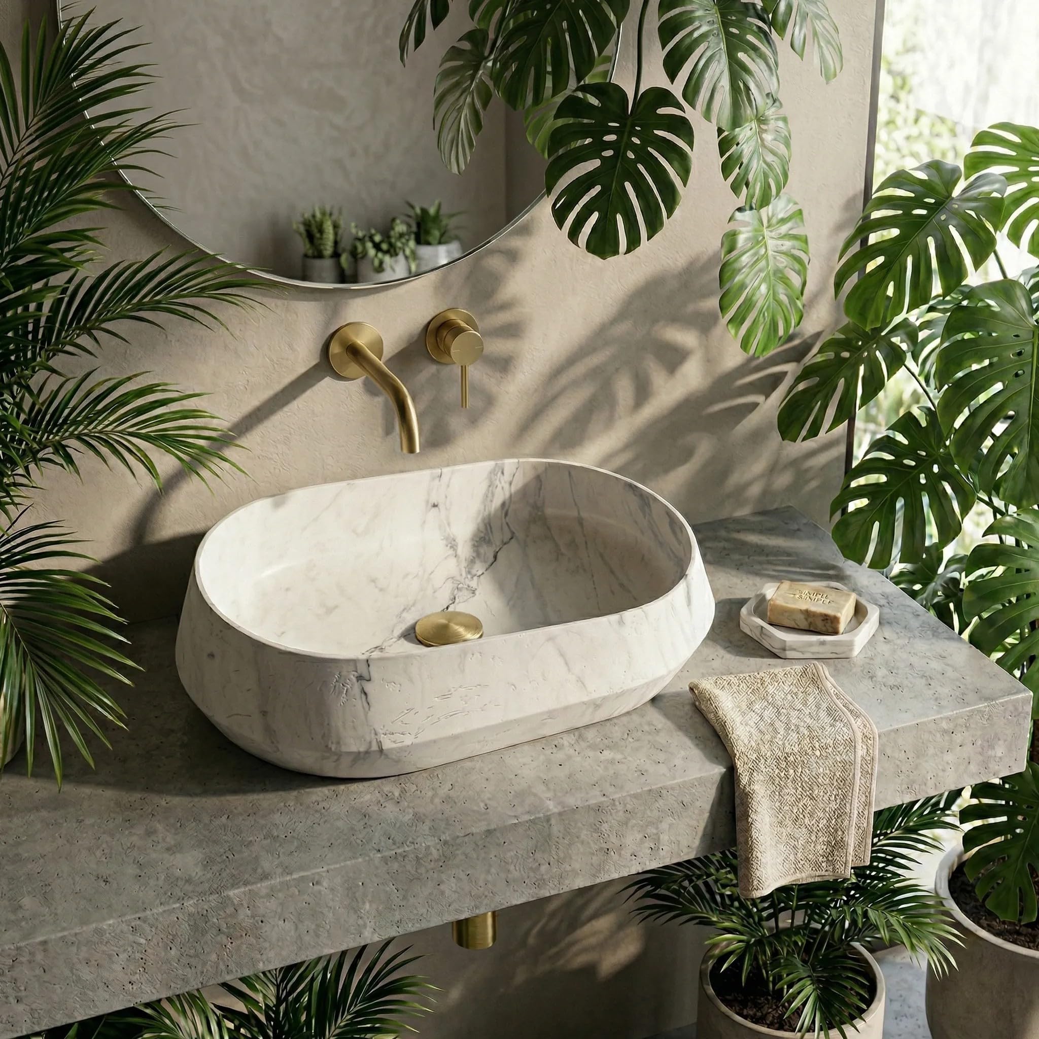 Rea - Lavabo sobre encimera Zoe Marlo - Piedra Artificial (Piedra Compuesta Artificial) - Beige, Imitación De Piedra - 59x38x17 cm
