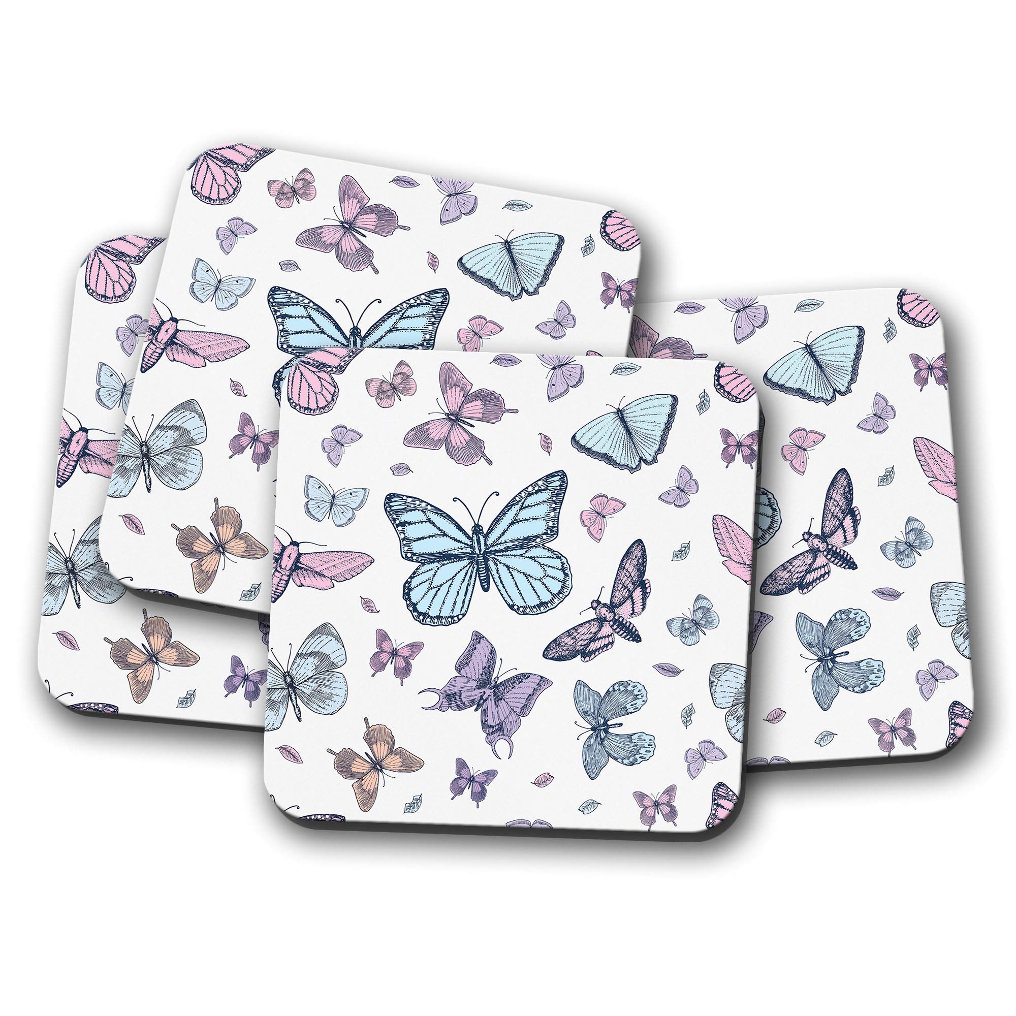 Destinationvinyl Multicolor 4 Set - Beautiful Butterflies Coaster - Pretty Bug Moth Purple Mum #14721