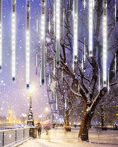 Luces de carámbano multicolor con 20 tubos de lluvia de meteoritos, 480 luces LED de gotas de lluvia con función de temporizador, luces en cascada,