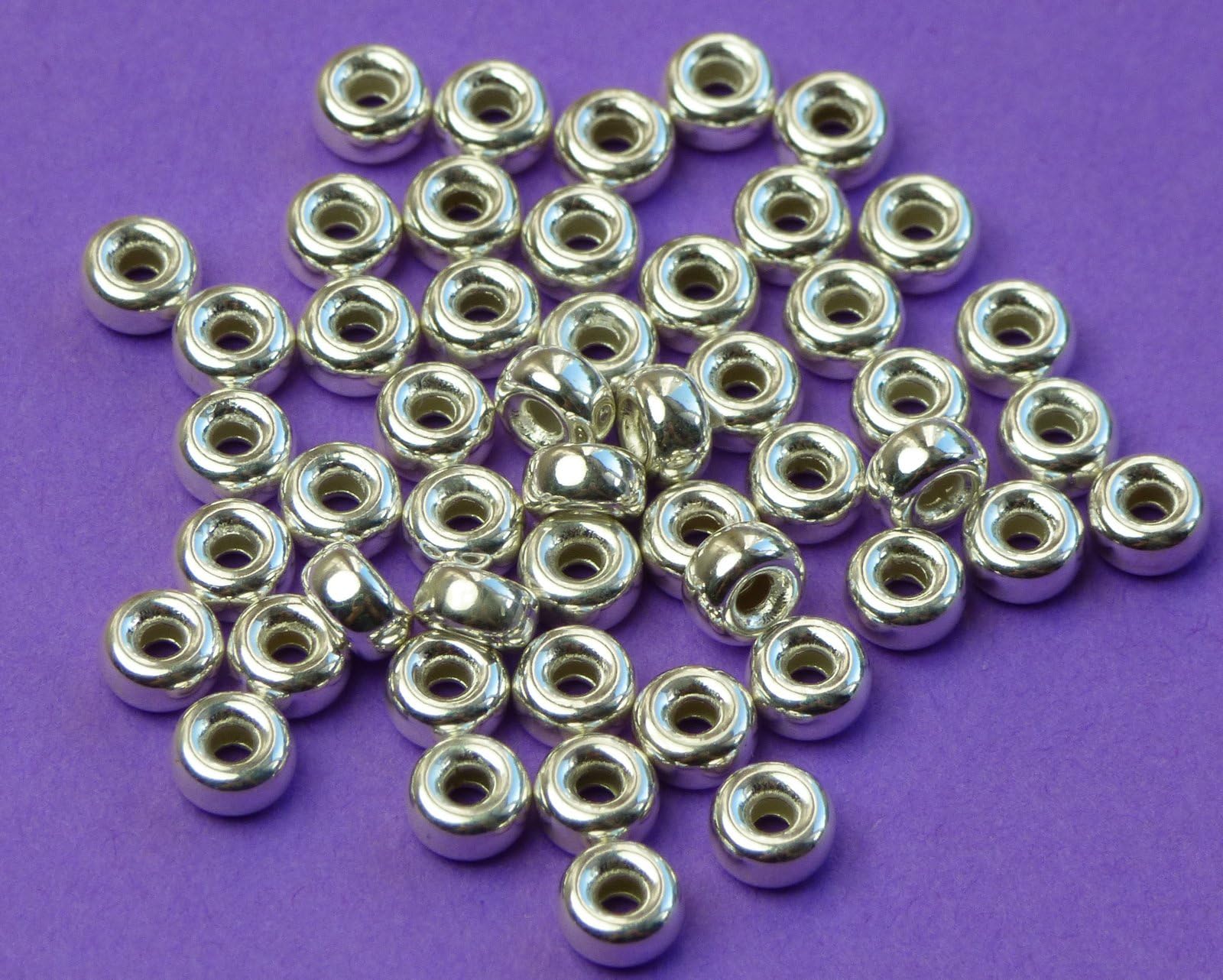 New 5mm 925 Sterling Silver Plain Rondelle Roundel Spacer Beads 10 pcs