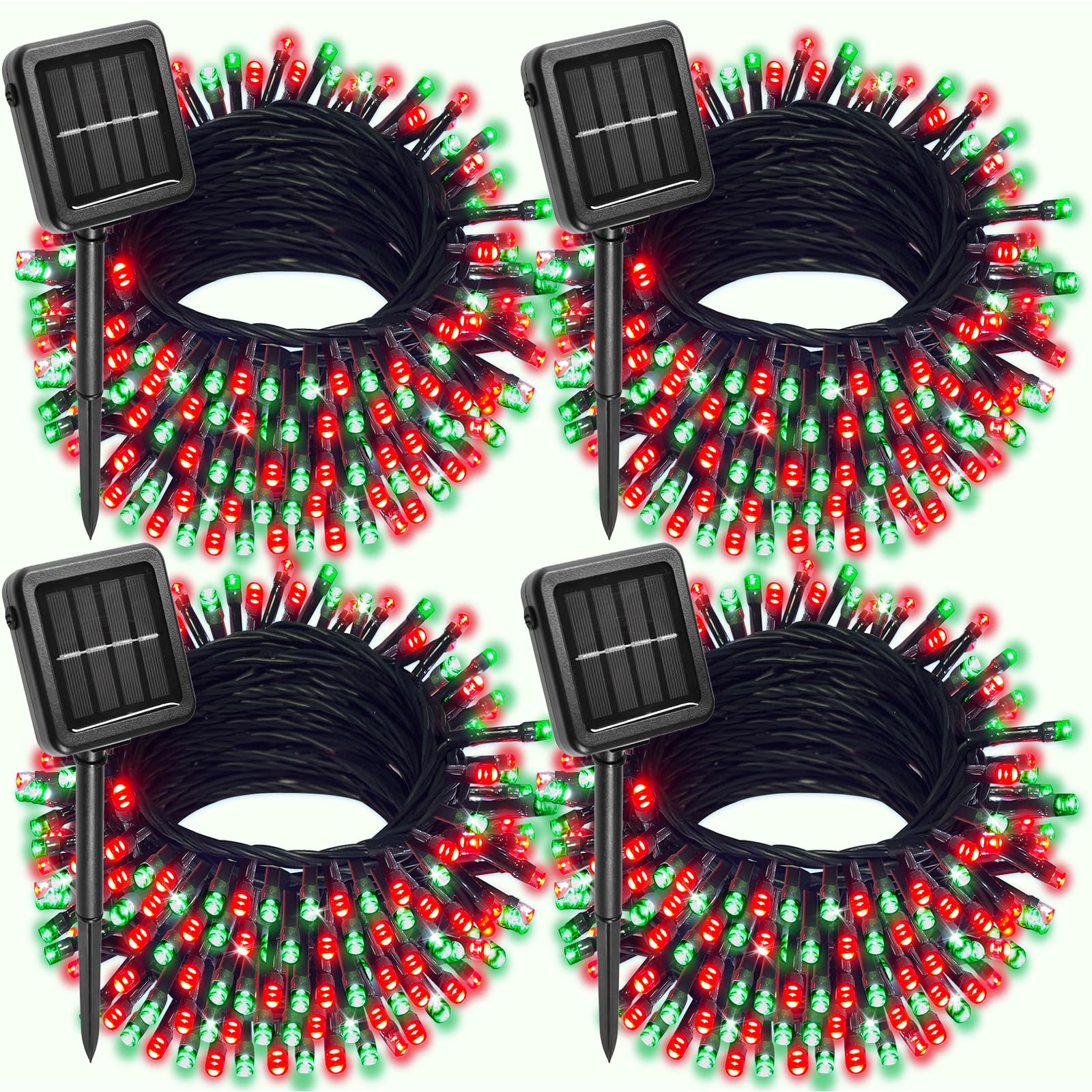 Paquete de 4 luces solares de Navidad para exteriores, impermeables, 132 pies, 400 LED, luces solares de hadas de alambre verde, luces solares parpadeantes con 8 modos de iluminación para decoraciones