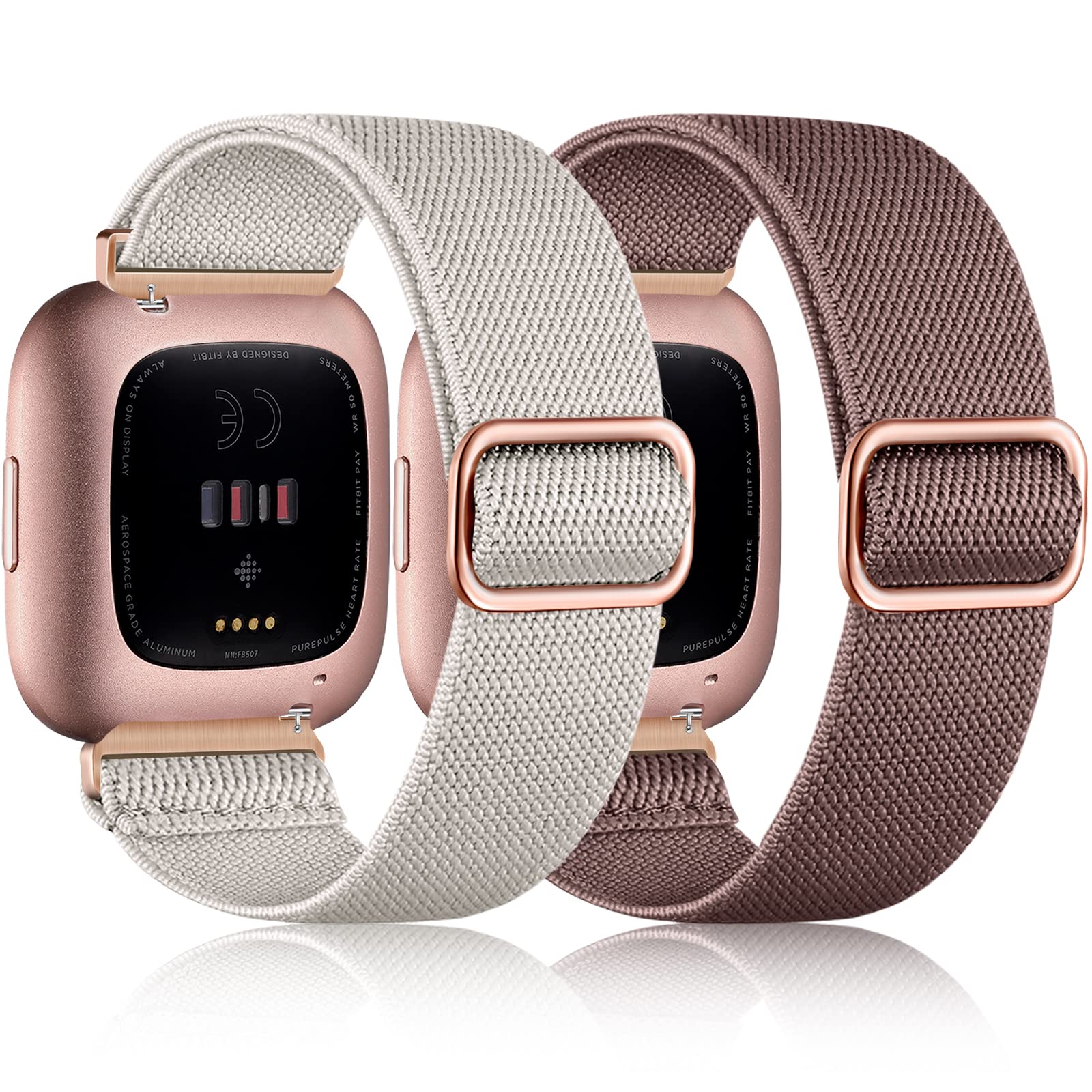 Fuleda Elastic Bands Compatible with Fitbit Versa 2, Soft Adjustable Braided Nylon Breathable Sport Band for Versa Smartwatch, Dark Violet & Starlight