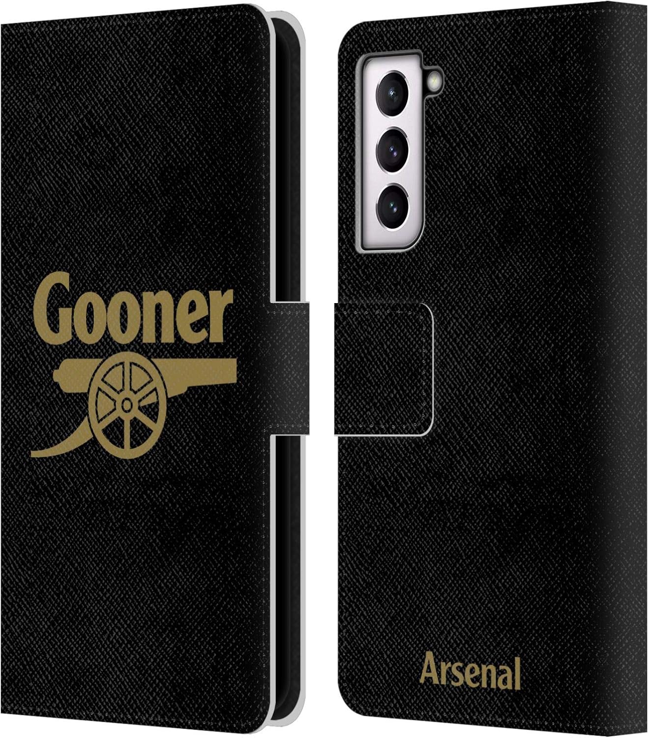 Head Case Designs Officially Licensed Arsenal FC Black and Gold Gunners Leather Wallet Case Compatible with Samsung Galaxy S21 5G