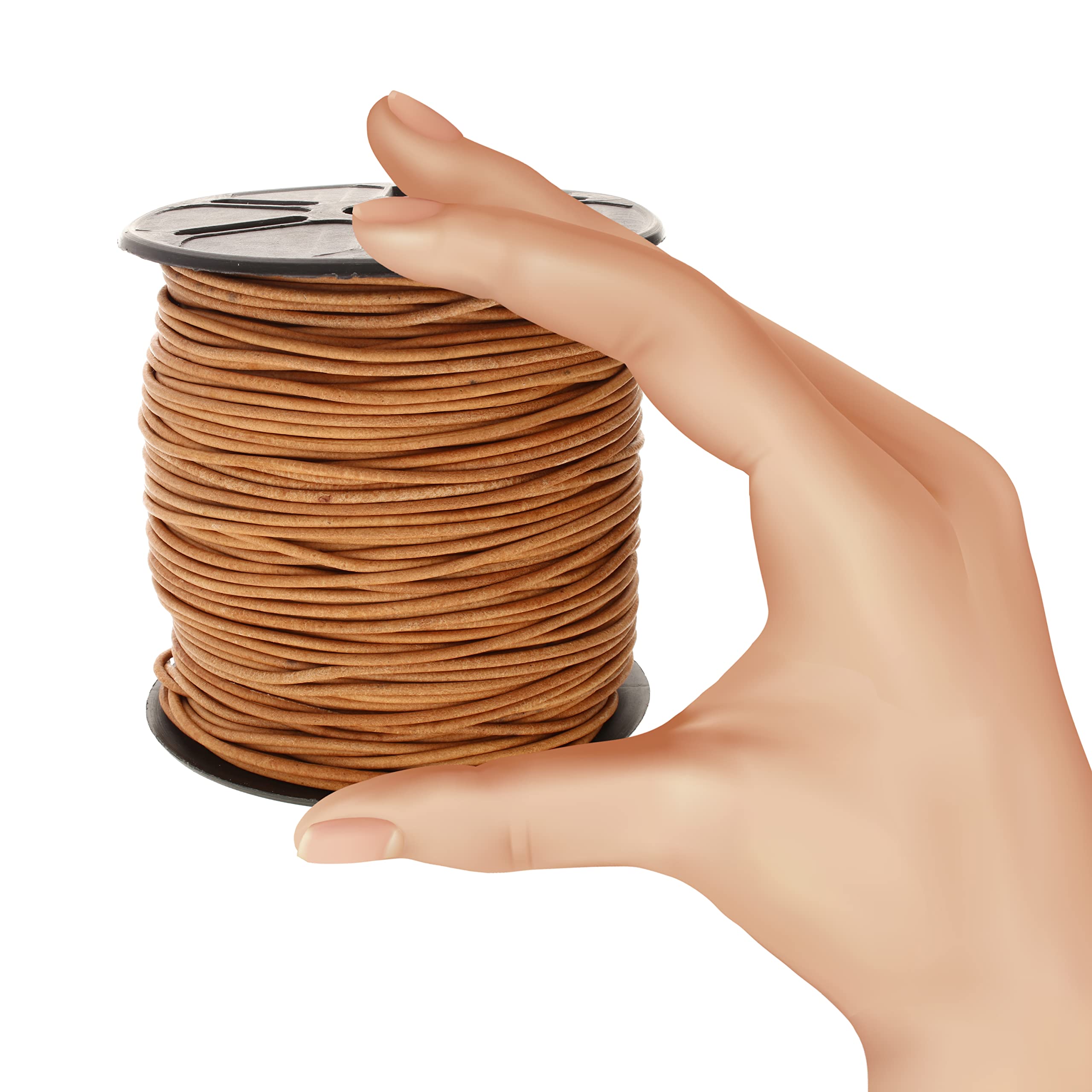 Cordon rond en cuir indien de 2 mm pour bijoux et loisirs créatifs - 91,4 m - Naturel - 2 mm d'épaisseur