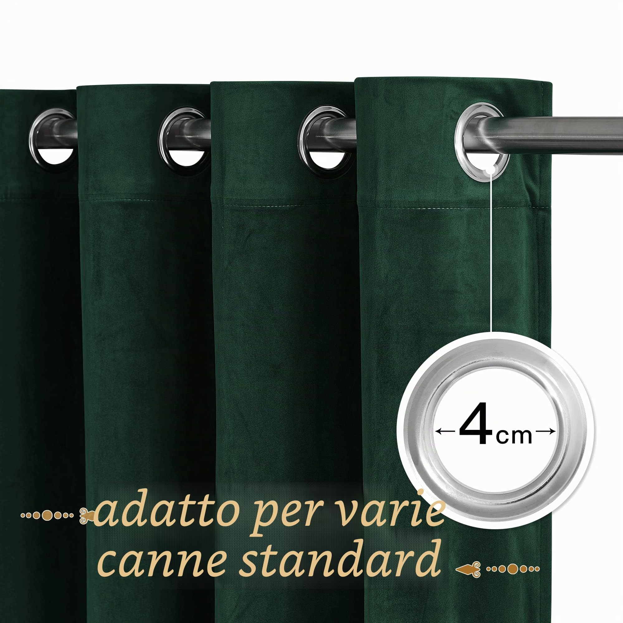 PONY DANCE Tende in velluto verde scuro, opache, set da 2 pezzi, altezza 260 x larghezza 132 cm, protezione dal freddo, in velluto, oscuranti (peso: 300 g/m²)