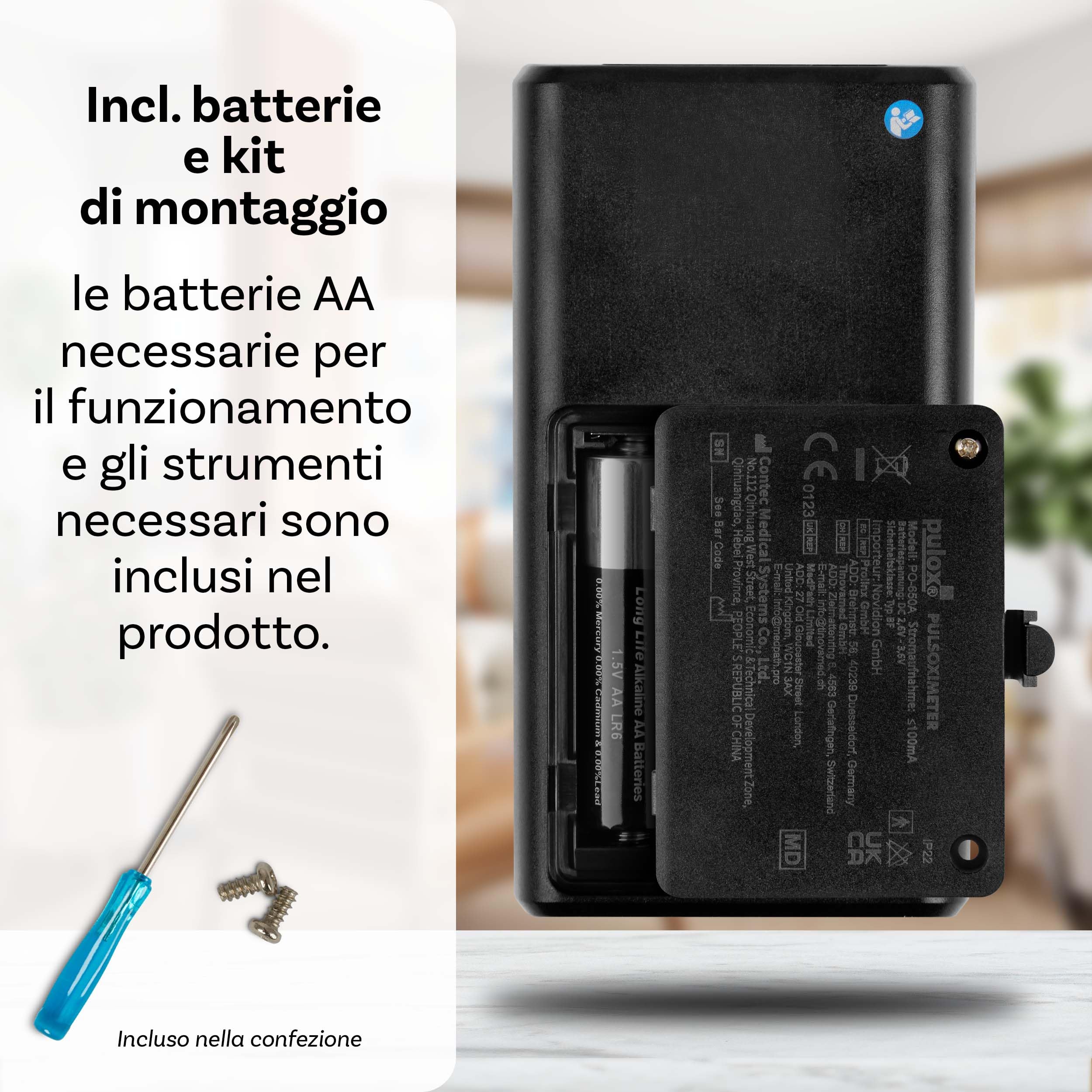 Pulox Pulsossimetro PO-650A - Ossimetro palmare portatile con sensore esterno - Misurazioni a lungo termine, Memoria dati, Segnale acustico
