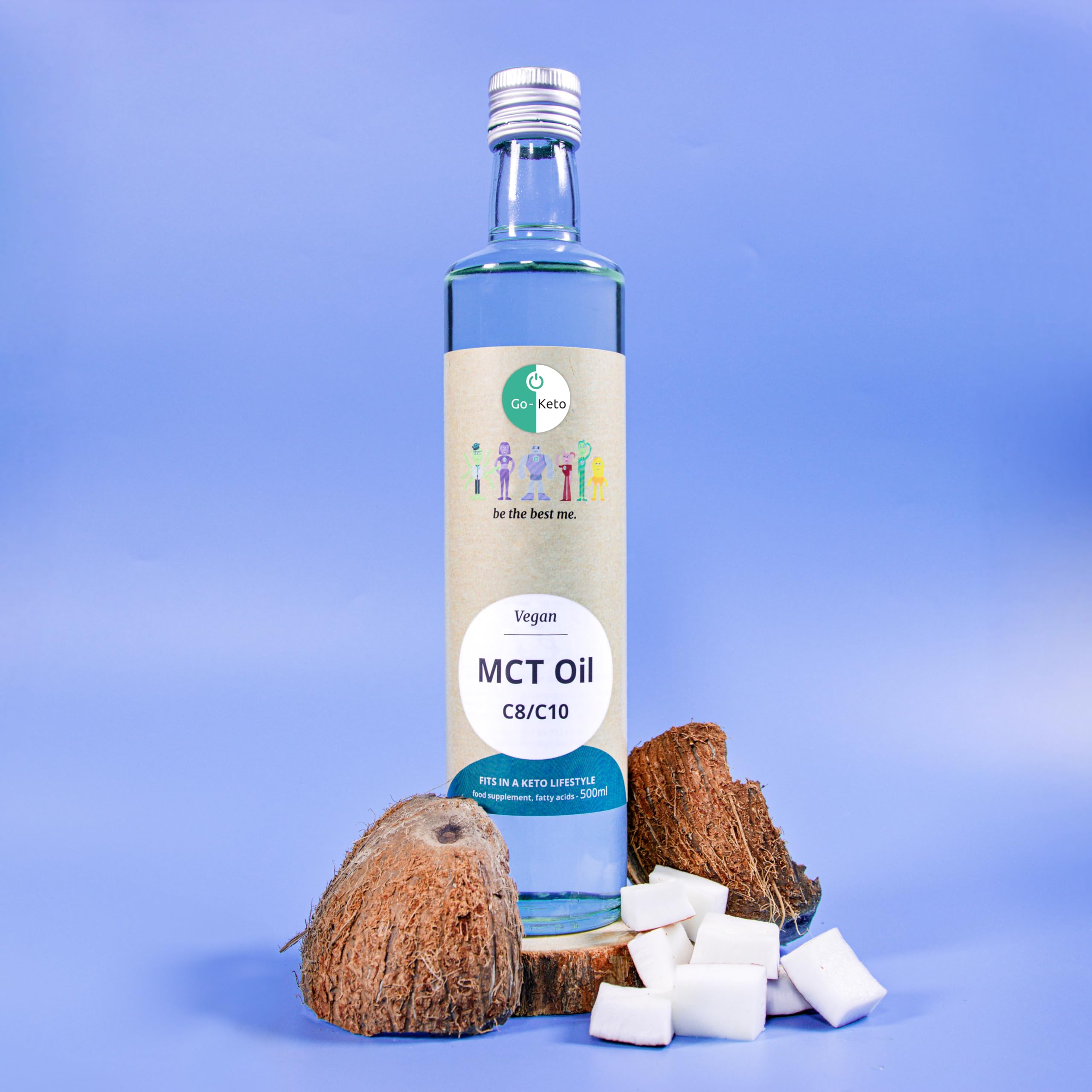Go-Keto MCT Oil, 500 ml, Huile TCM premium C8/C10, 100% huile de coco, dans bouteille en verre, sans huile de palme, top pour le régime keto, pour un bulletproof coffee, Paléo, végane