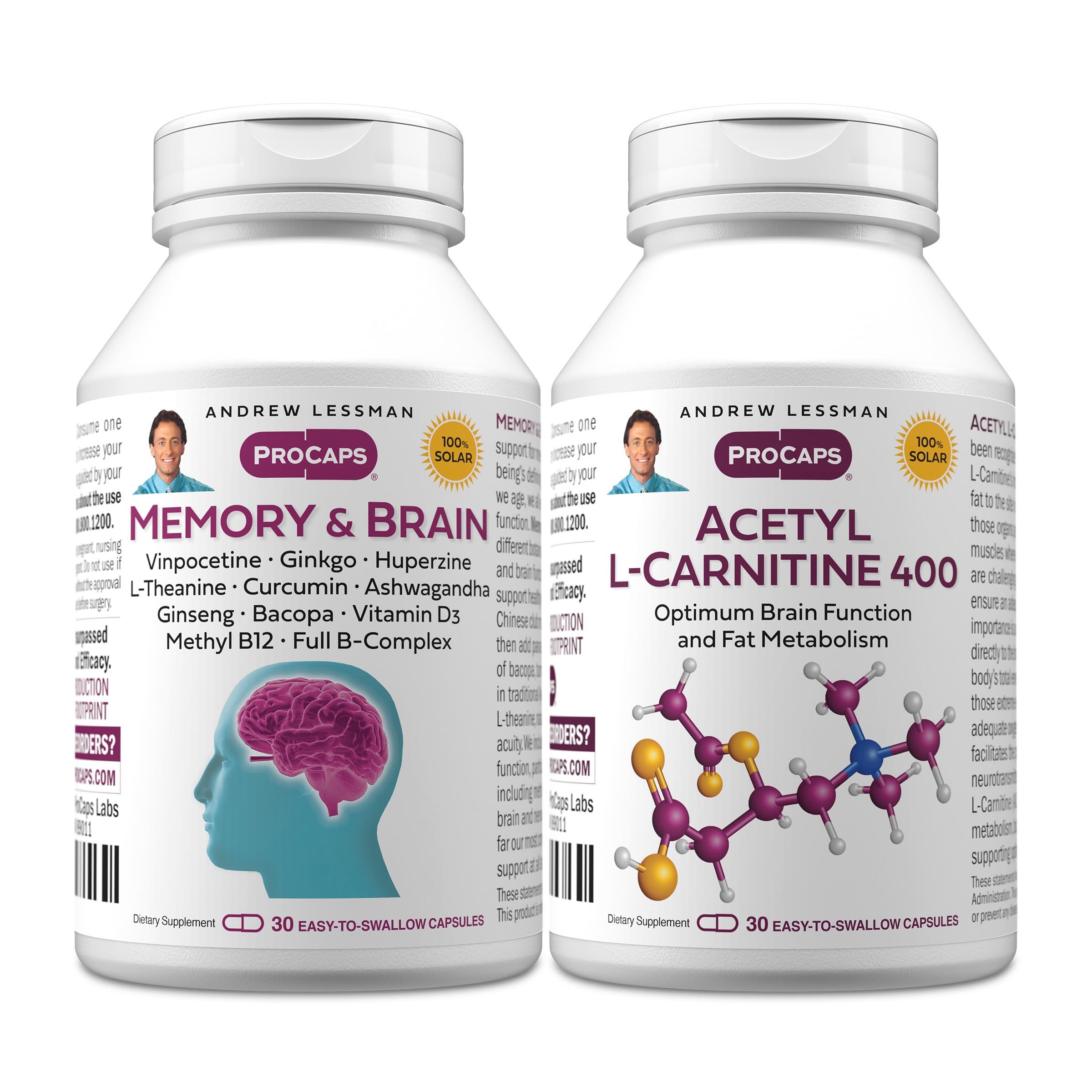 ANDREW LESSMAN Suplemento de Acetil-L-Carnitina ALC 400, 60 cápsulas
