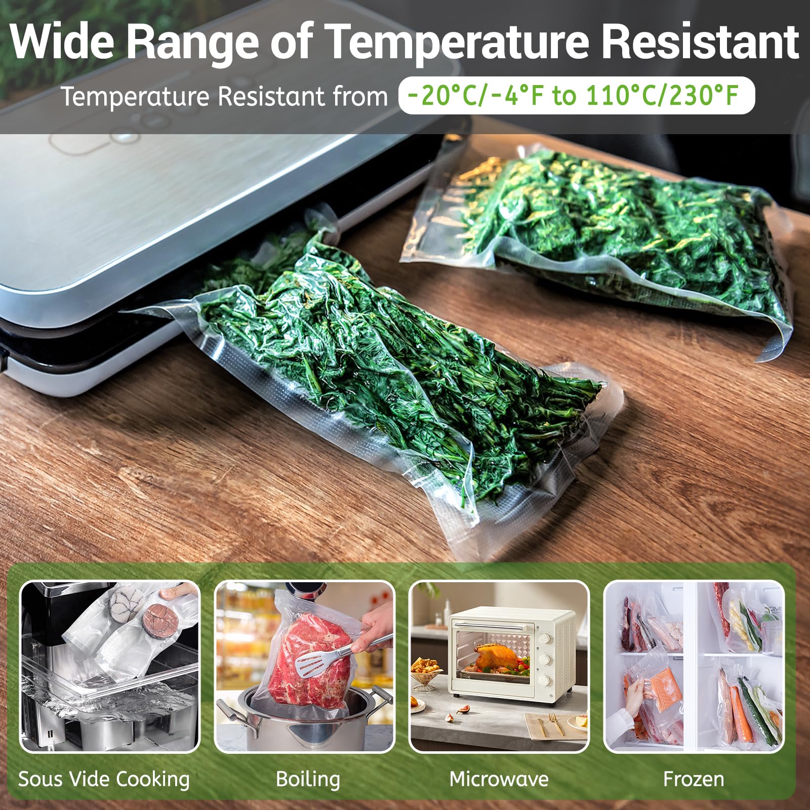 Sacchetti per Sottovuoto, 6 Rotoli 20/30x600cm (36m) Termosigillabile Buste Sottovuoto Alimenti per Macchina e cottura Sous Vide Senza BPA