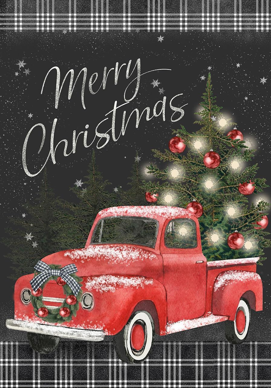 Merry and Bright Tree Burlap Christmas House Flag 40" x 28" Briarwood Lane