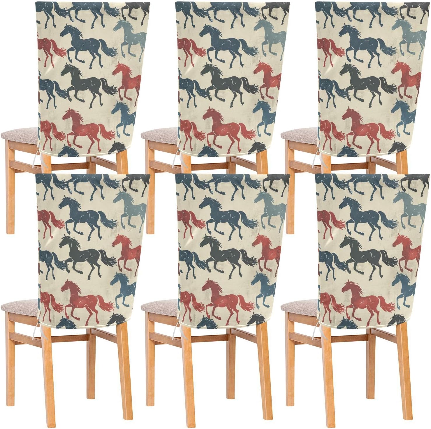ALAZA Running Horse Chair Back Cover Set of 6, Washable Reusable Removable Chair Slipcovers Decorative Chair Cover for Home Kitchen Wedding Party