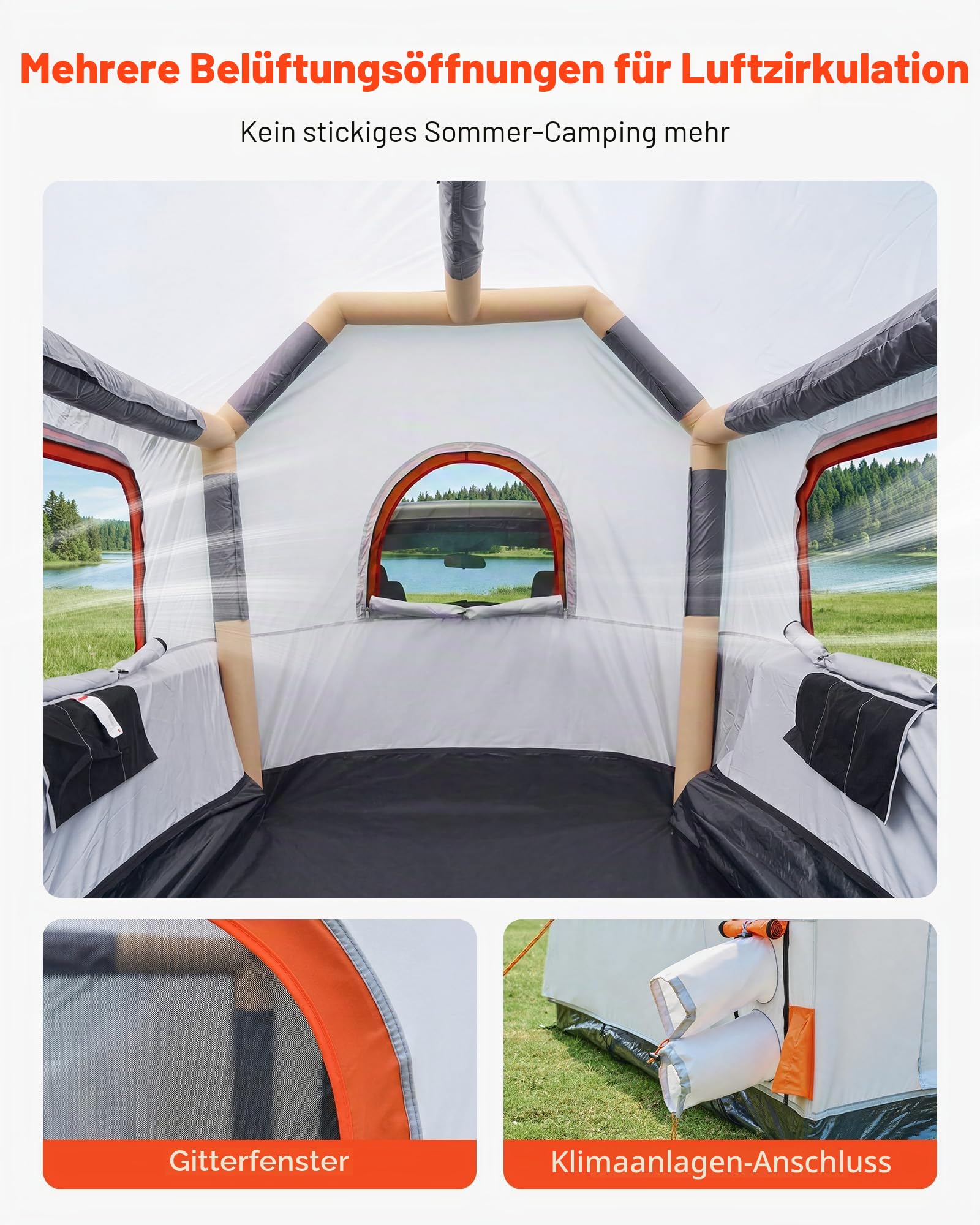 VEVOR Aufblasbares Campingzelt für Ladefläche 219 x 165 x 183 cm, Pickup Zelt Wasserdicht (PU2000 mm) mit Belüfteten Netzfenstern, ideal für Camping Wandern Outdoor-Aktivitäten inklusive Luftpumpe