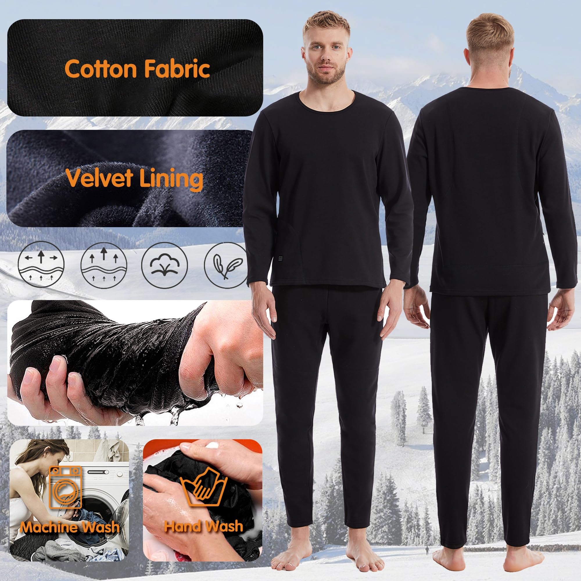 Ropa Interior de calefacción para Hombres, Recargable calentado Largo John Conjunto Forrado Polar Caza térmica Camiseta y pantalón