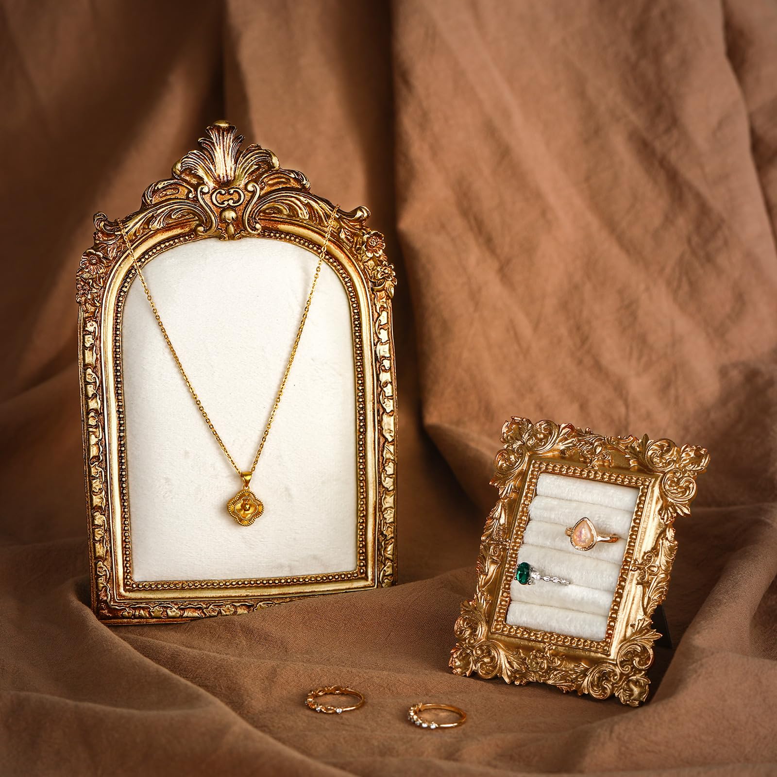 Liliaafar 2 Pcs Vintage Ring Holder Jewelry Display Stand for Vendors Necklace Jewelry Organizer with Velvet Backing for Women Engagement Wedding